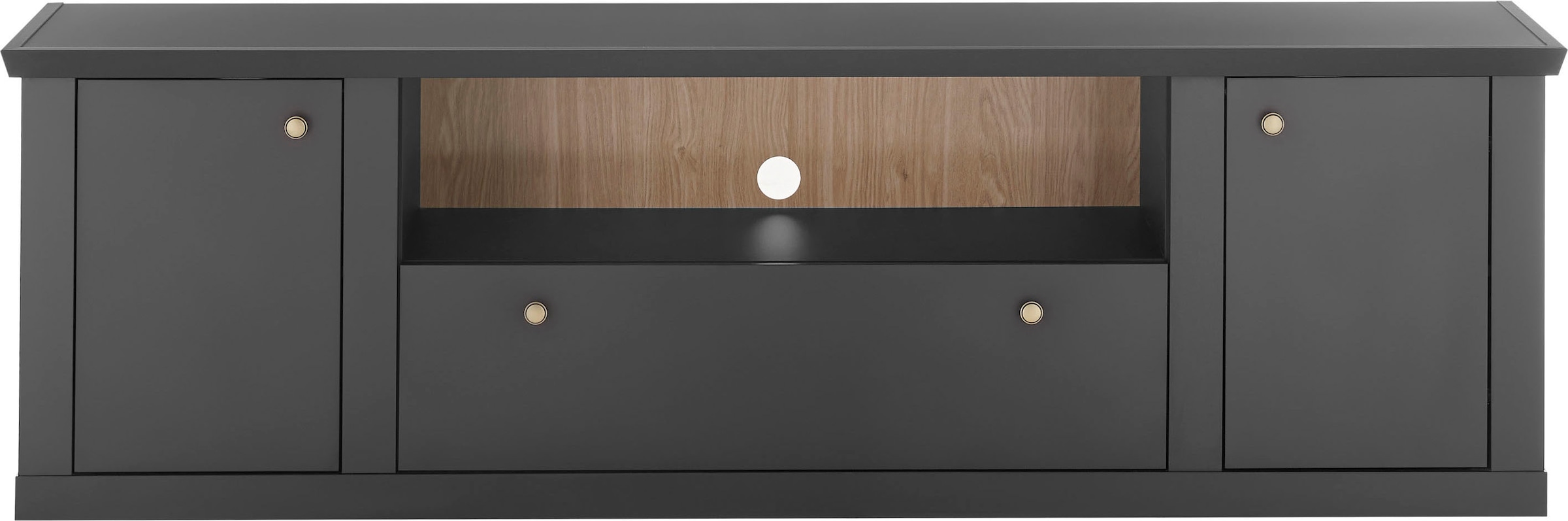 Home affaire Lowboard »Lincoln, moderner TV-Schrank, schwarze Kommode, TV-Unterschrank« edles Design, messingfarbene Knopfgriffe, in 2 Grössen verfügbar