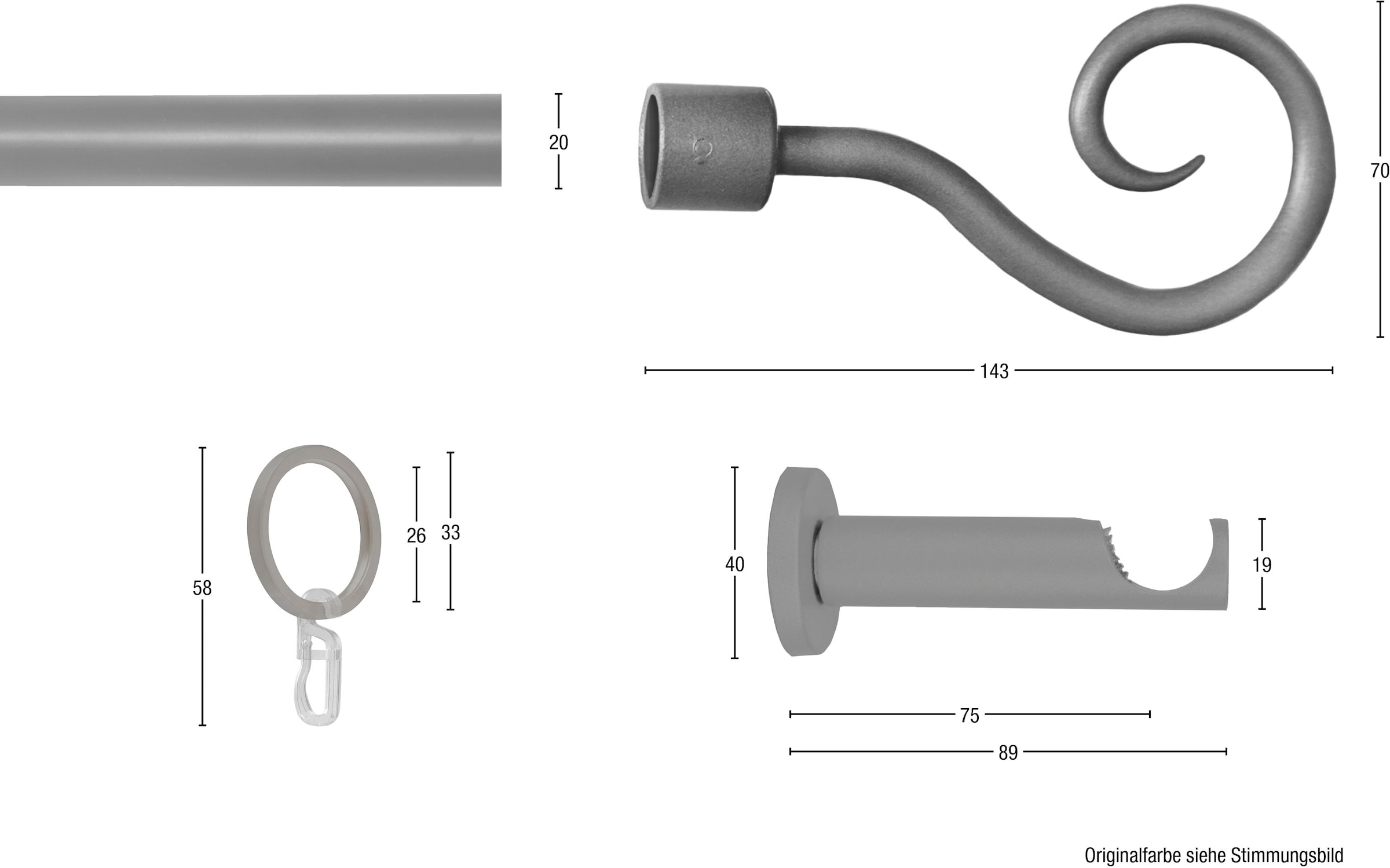 GARESA Gardinenstange »Ulli«, 1 läufig-läufig, Fixmass, Fixlänge 120, 160, 200 cm, mit Ringe und Haken