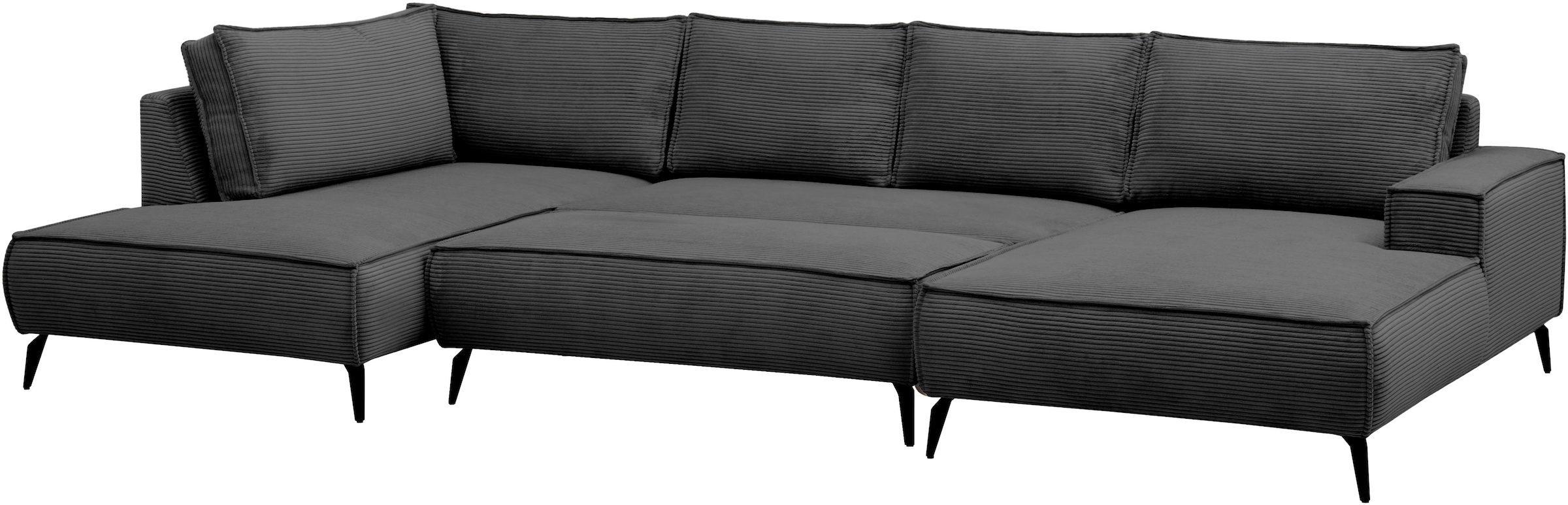 Home affaire Wohnlandschaft »mit Hocker, TVINNU, moderne U-Form in Cord oder Leinenoptik« Recamiere rechts/links, stellbar zum Schlafsofa (Krokodilverbinder)
