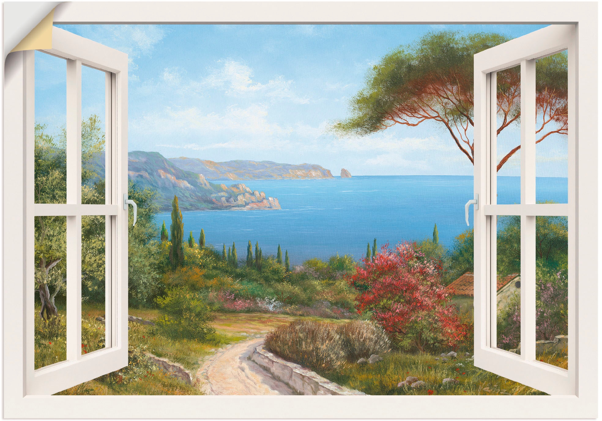 Artland Wandbild »Fensterblick - bequem Haus versch. Poster Fensterblick, Grössen St.), oder I«, in am (1 Meer kaufen Leinwandbild, als Wandaufkleber