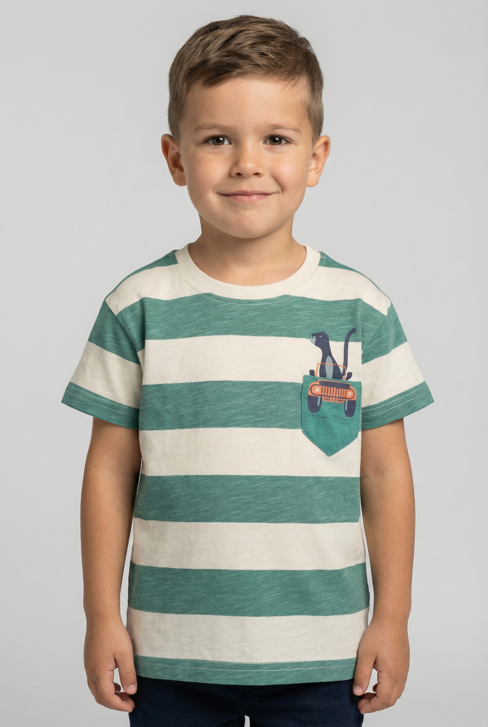 Image of Blue Seven T-Shirt mit Allover-Druck und gestreifter Optik, mit Brusttasche