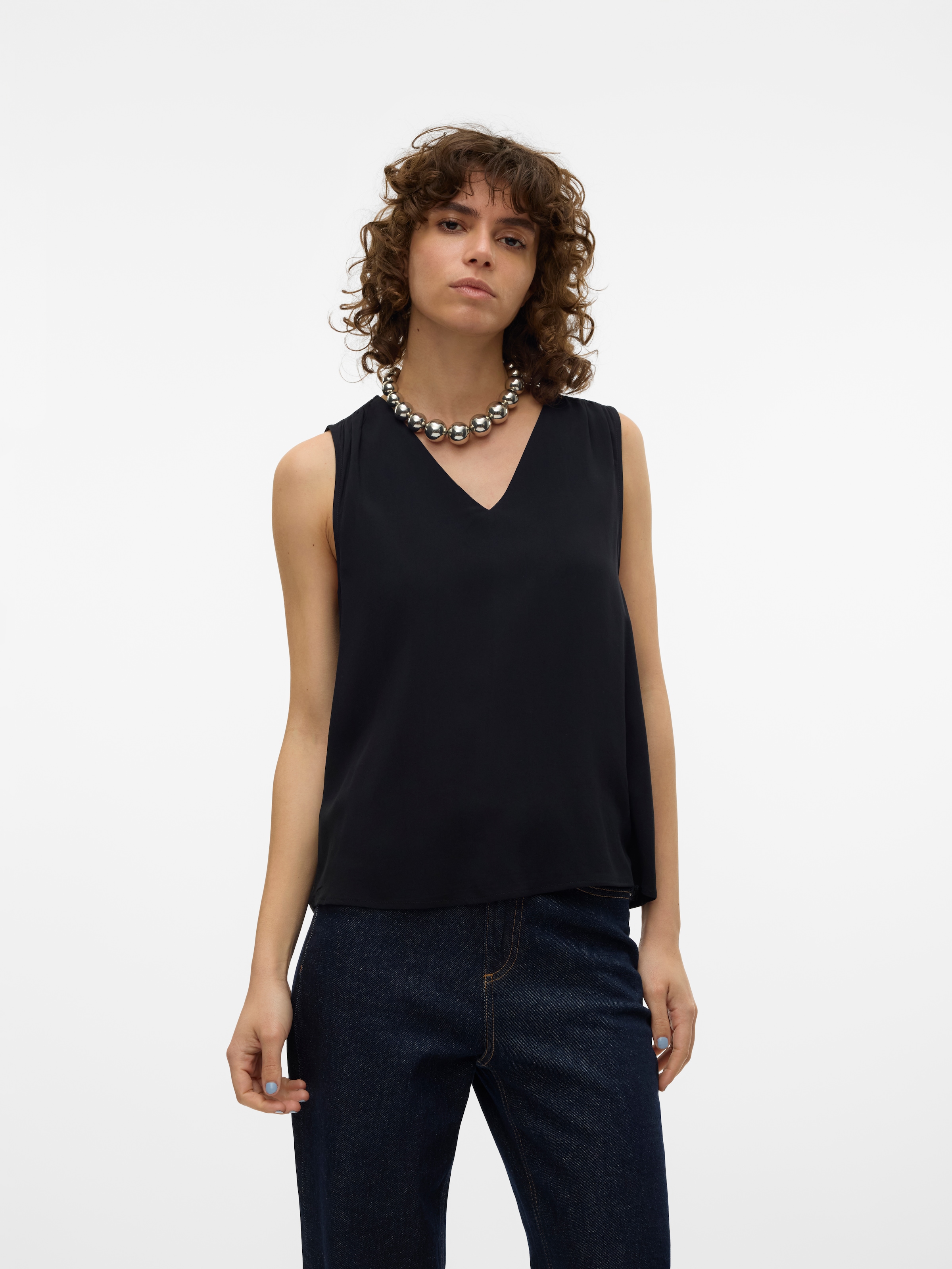 Vero Moda T-shirt en V »VMEASY JOY S/L V-NECK TOP WVN GA« viscose, coupe regular
