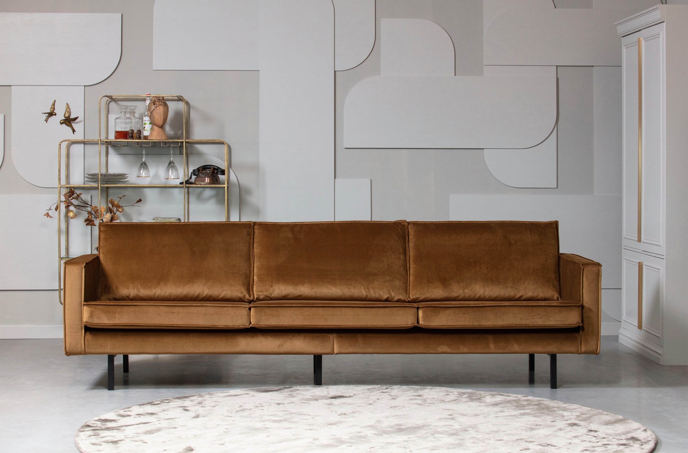WOOOD 3-Sitzer »Rodeo Bezug mit Zickzack-Federung, Metallbeine, H 85 x B 277 x T 86 cm« Velvet-Bezug, Tragkraft 250 kg, Maximale Verschleissfestigkeit