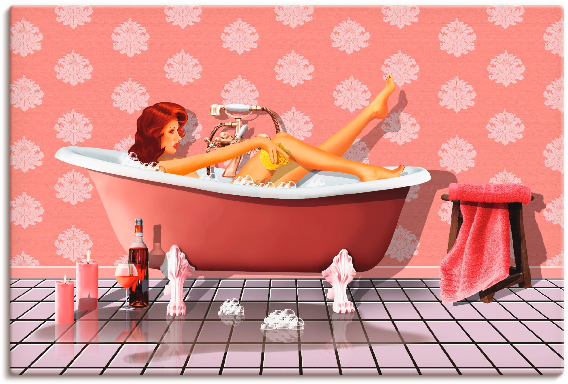 Image of Artland Leinwandbild "Pin Up Girl beim Badevergnügen" Frau 1 Stk. tlg. auf Holzrahmen gespannt