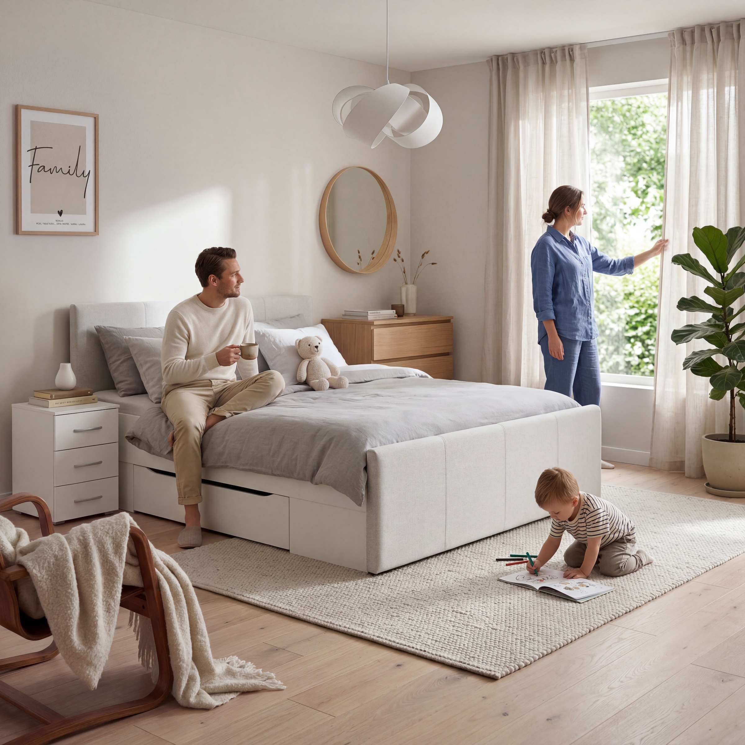 GOODproduct Lit »Doppelbett Polsterbett Stauraumbett AGORDO« 180x200 cm, tête et pied en tissu velours côtelé ou tissu tissé,  tiroirs de lit pratiques pour rangement supplémentaire FABRIQUÉ EN ALLEMAGNE