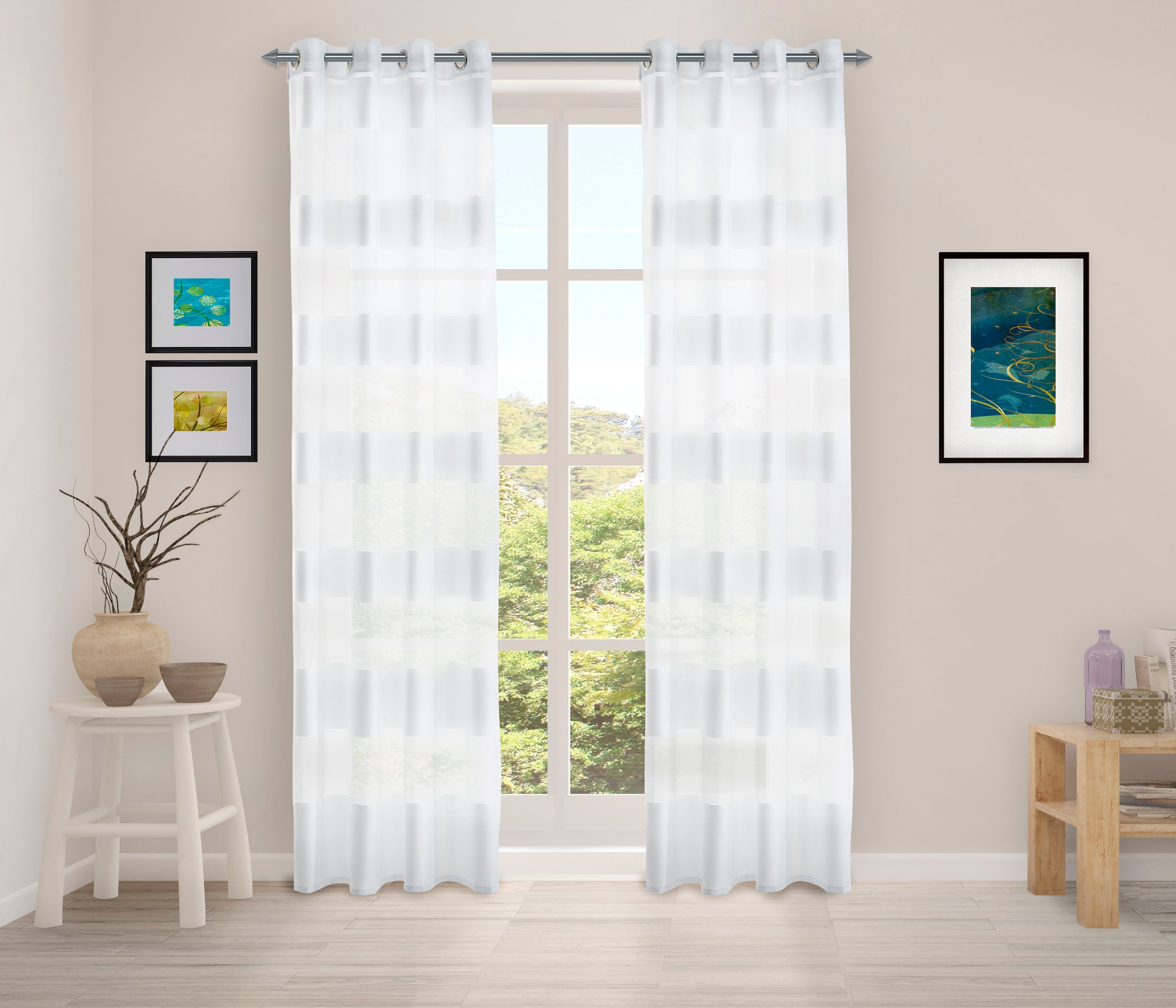 decolife Gardine »Alia« Ösen 1 Stk. tlg. weisse transparent-dichte Blocksteifen