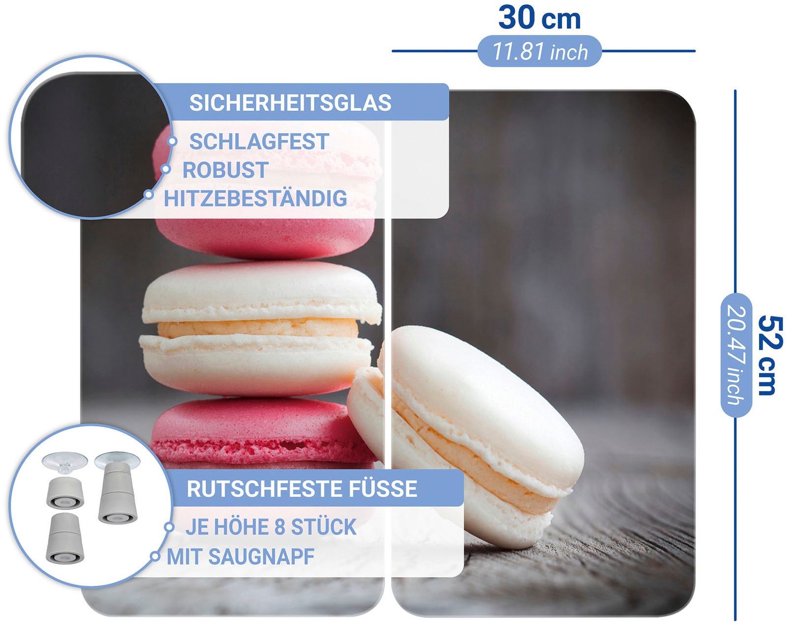 WENKO Herd-Abdeckplatte »Universal Modell Macarons«, (Set, 2 tlg.), Herdabdeckung für alle Herdarten, kratzfest, mit rutschfesten Füssen