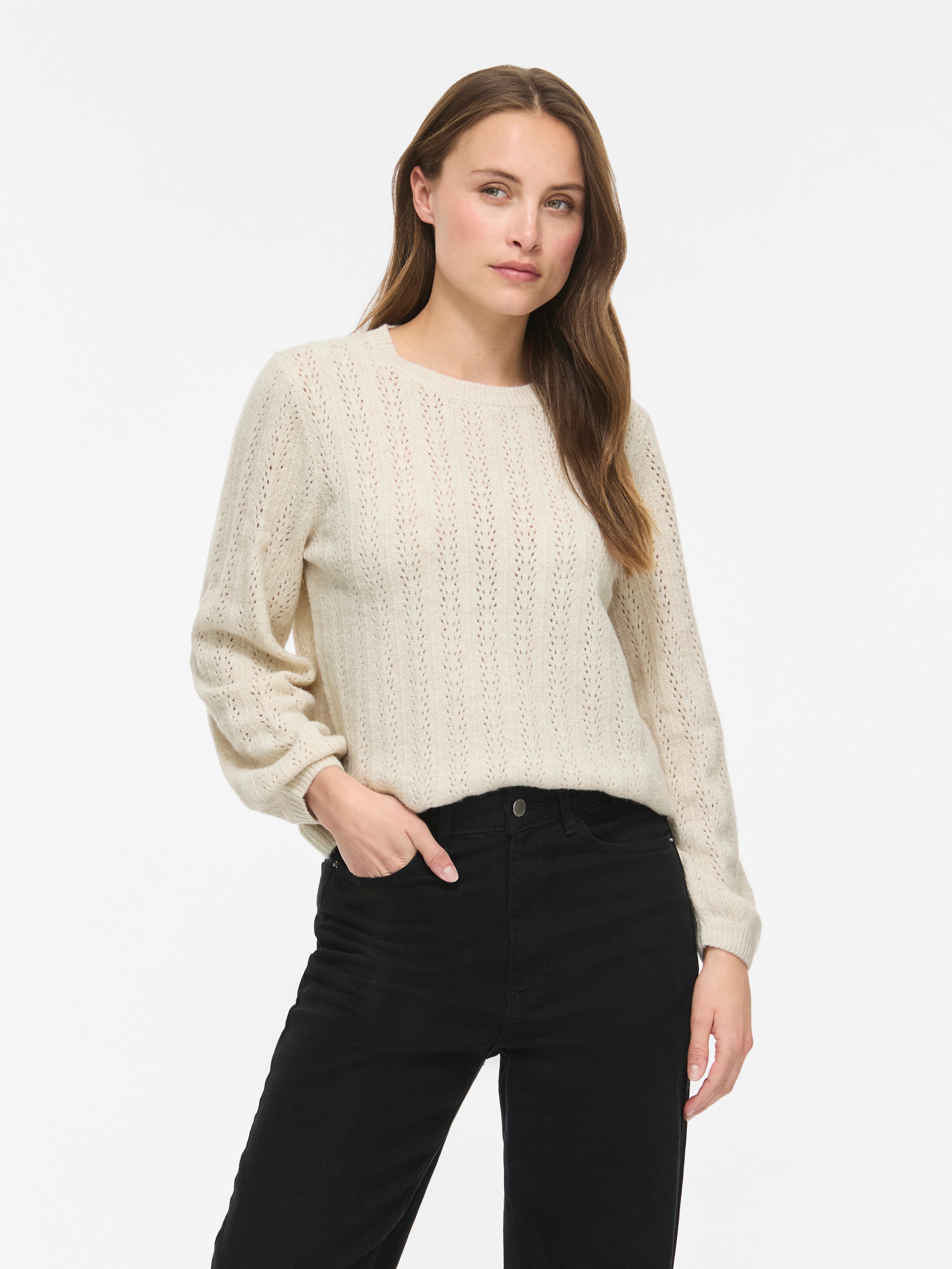 Image of Vila Strickpullover "VILIGA POINTELLE L/S O-NECK TOP -NOOS" Materialmix