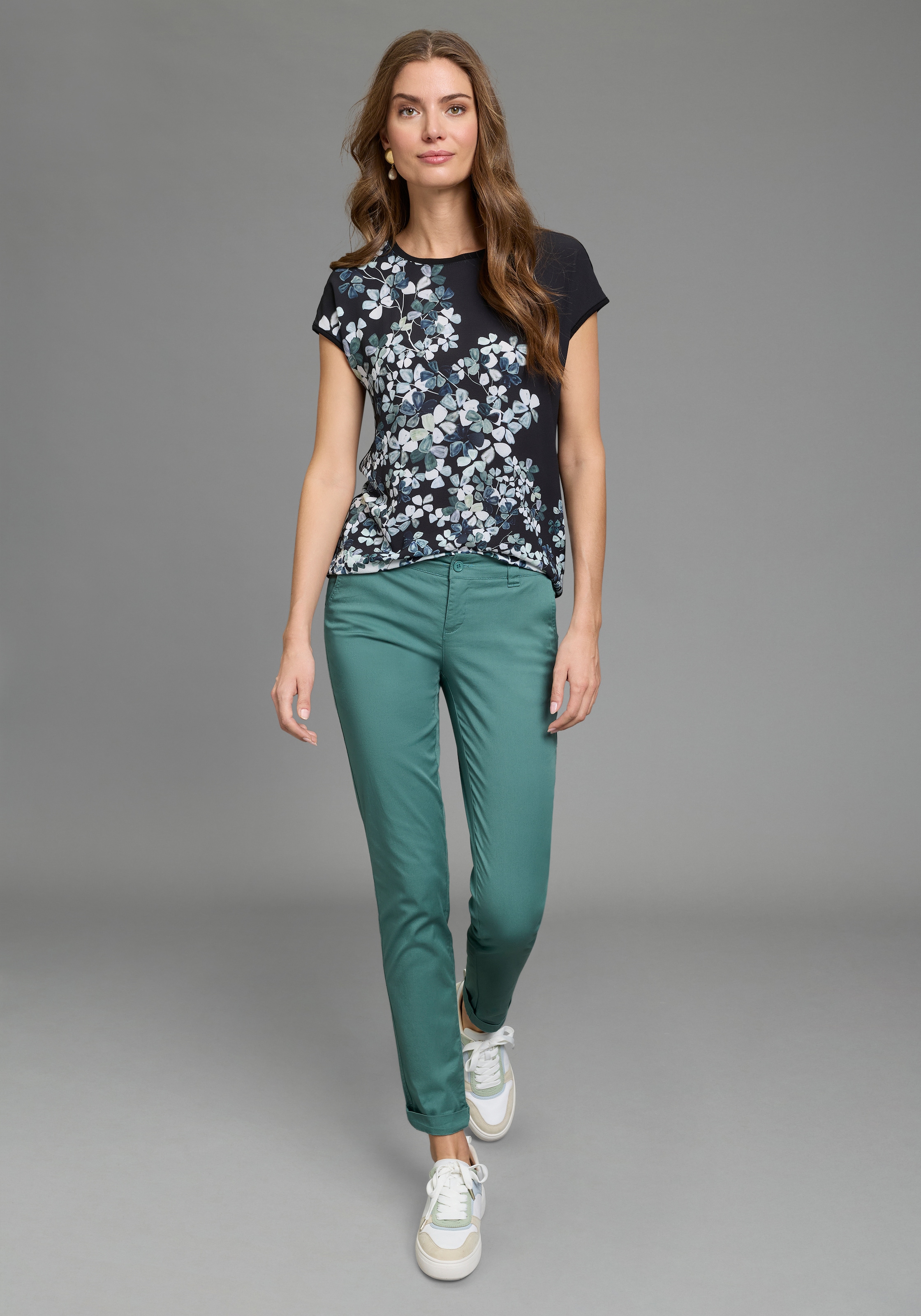 Laura Scott Chemisier à chemise im Materialmix, hinten weicher Jersey vorne geblümter Bluseneinsatz