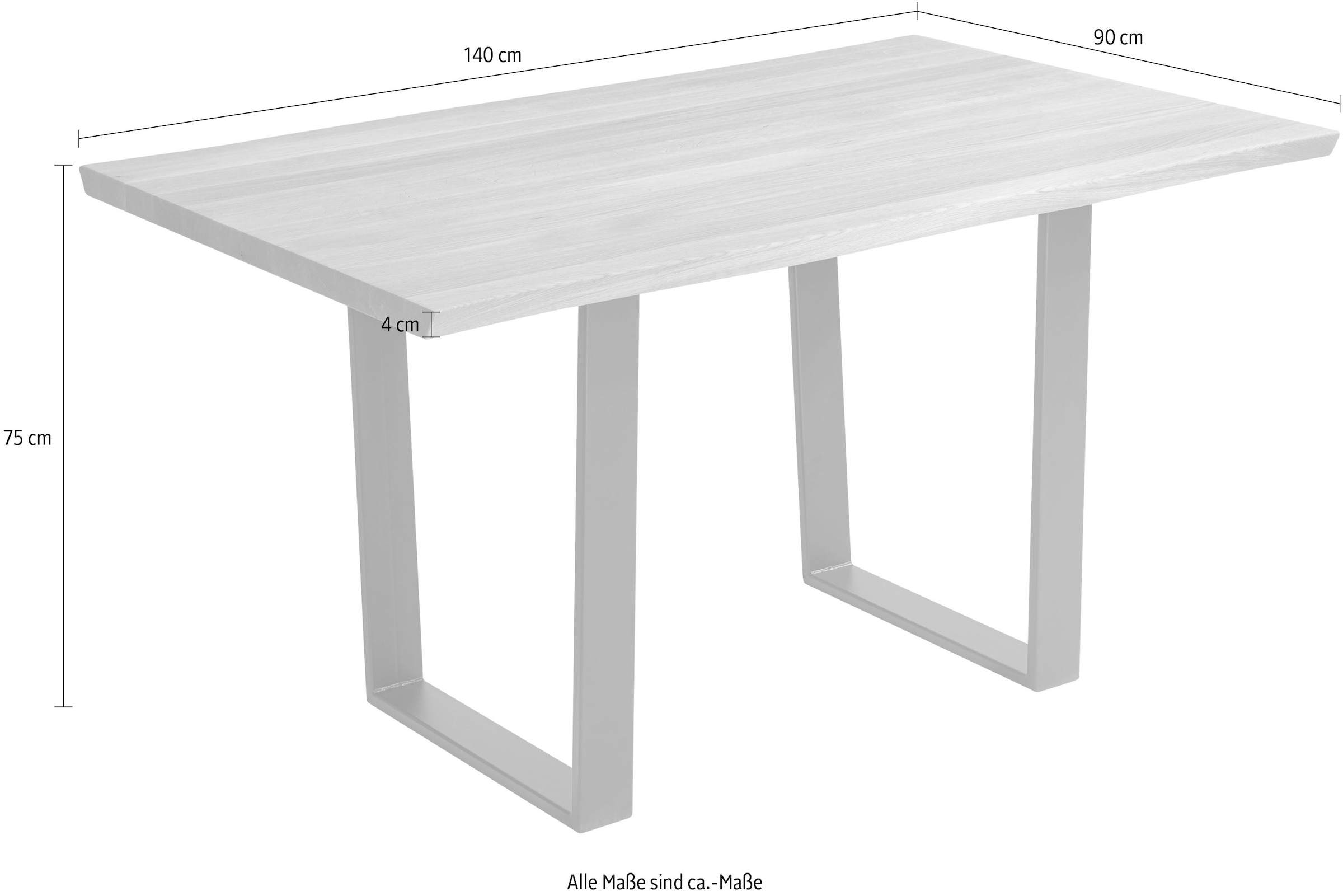 massivline&more Table en bord d'arbre »Oviedo 4« plateau de table en bois massif avec bord naturel