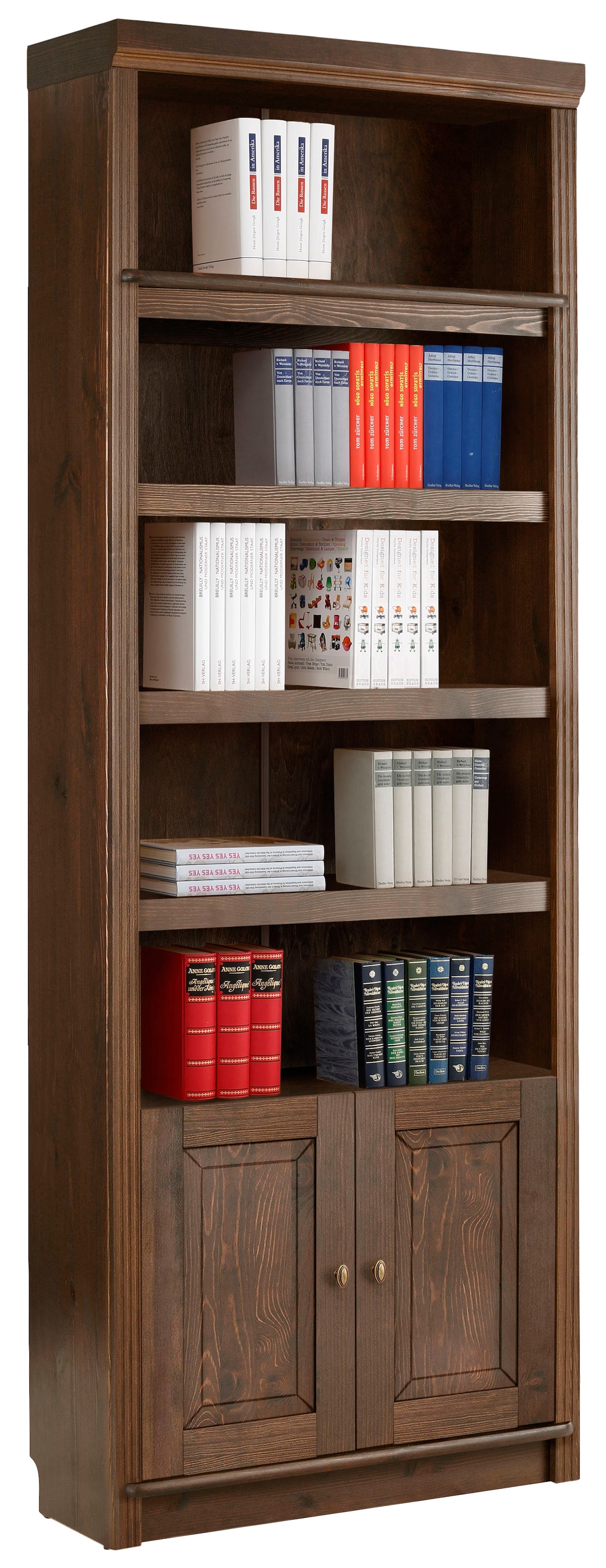 Home affaire Bücherregal »Soeren«, aus massiver Kiefer, Höhe 220 cm, mit 2 Holztüren, viel Stauraum