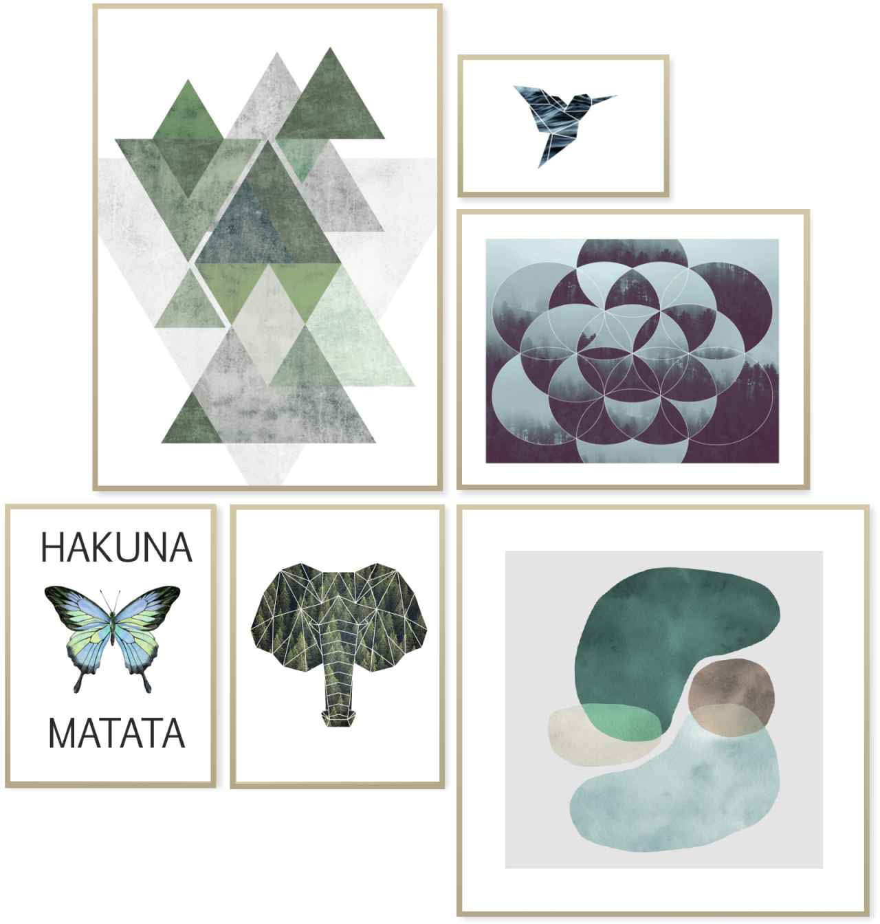 Image of Reinders! Wandbild »Wandbilder Set Abstrakte Gestalten Elefant - Zitat - Vogel«, Abstrakt, (6 St.) bei Ackermann Versand Schweiz