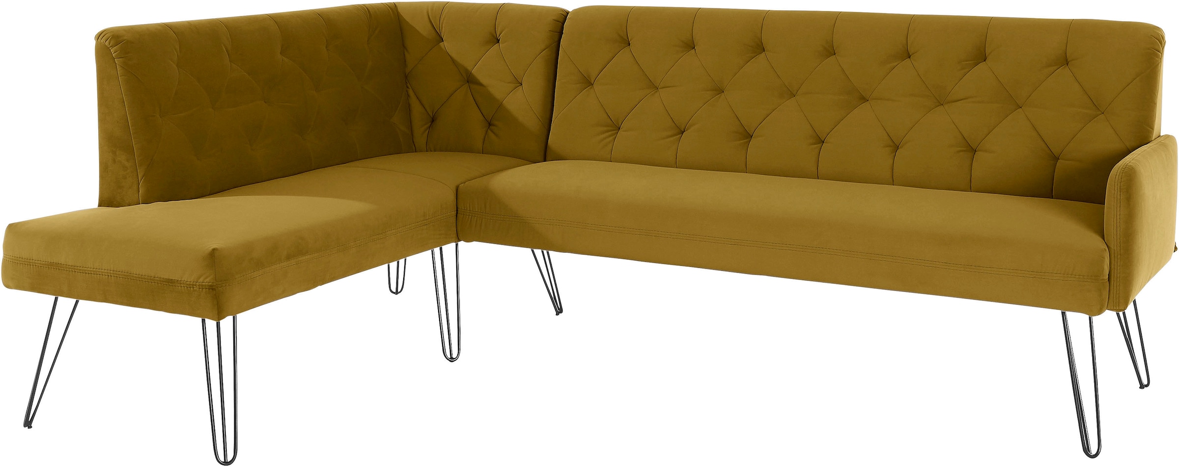 exxpo - sofa fashion Eckbank »Doppio, Chesterfield Optik, komfortabel und bequem, hohe Designfüsse«, Frei im Raum stellbar