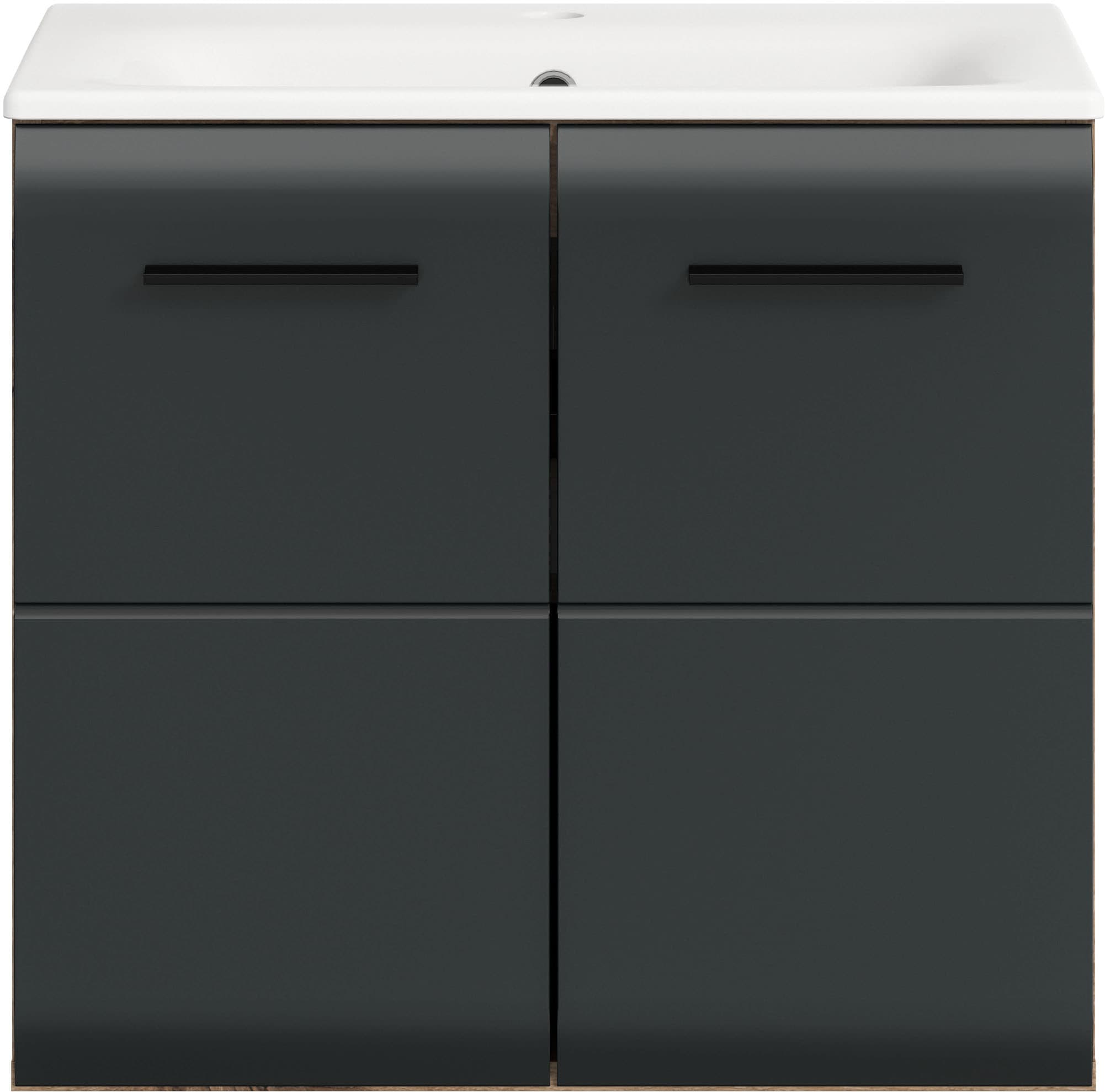 welltime Armoire sous lavabo 2 cuis tlg. Florenz, Waschtisch inkl. Waschbecken, Nox Oak NB, 60 cm breit