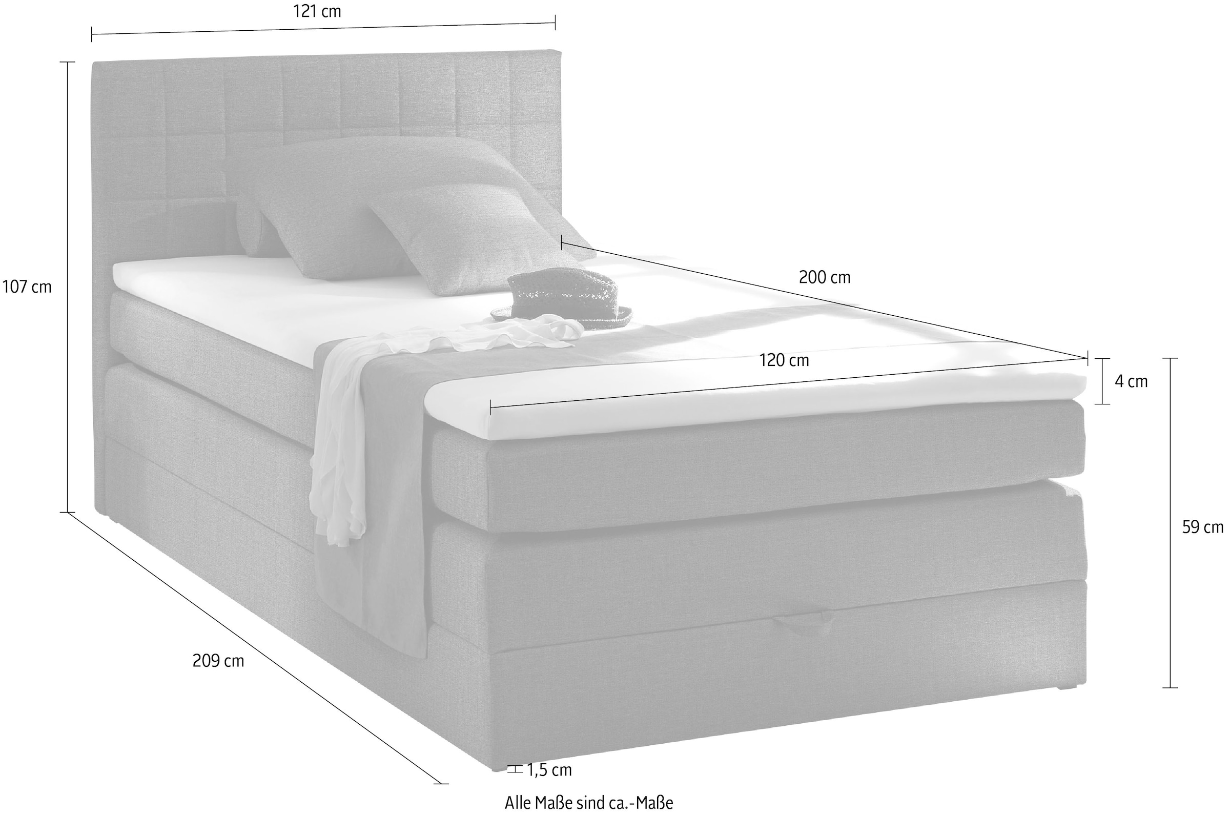 ED EXCITING DESIGN Boxspringbett »Hawaii« inkl. einem Bettkasten und Topper