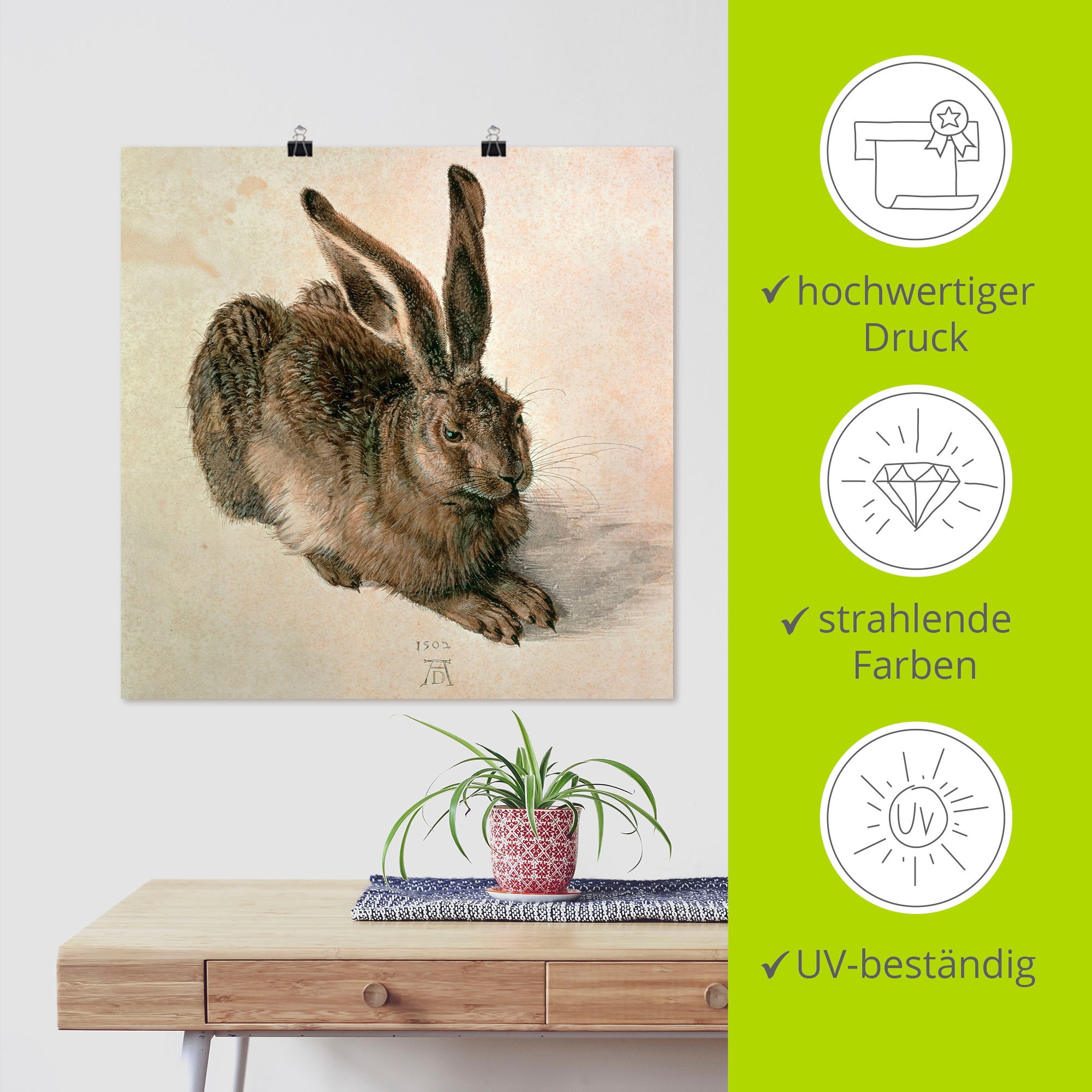 Artland Wandbild »Junger Feldhase. 1502«, Wildtiere, (1 St.), als Leinwandbild, Poster in verschied. Grössen