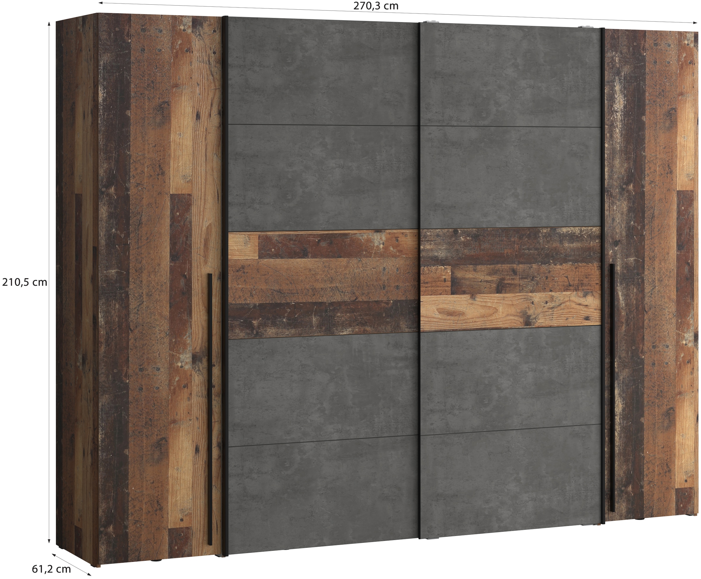 FORTE Kleiderschrank »Narago, Kombischrank, Paneele  wechselbar« B/H/T ca. 270/210/61cm,  Kombination aus Schwebetüren mit seitlichen Drehtüren, Made in Europe