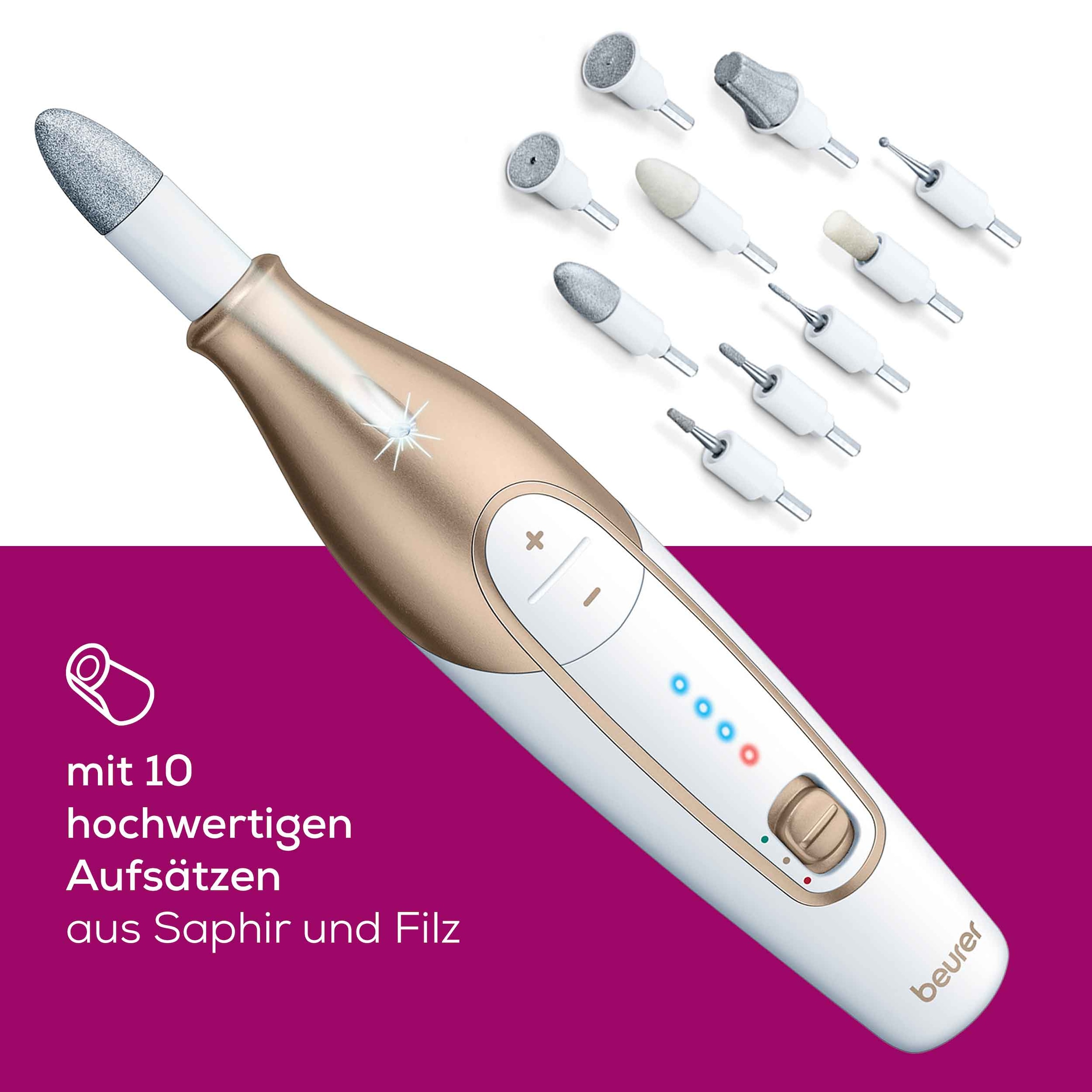 BEURER Kit manucure-pédicure »MP 64 elektrische Nagelfeile mit Akku für kabellose  Maniküre« Mit 10 Aufsätzen für professionelle Maniküre und Pediküre zuhause