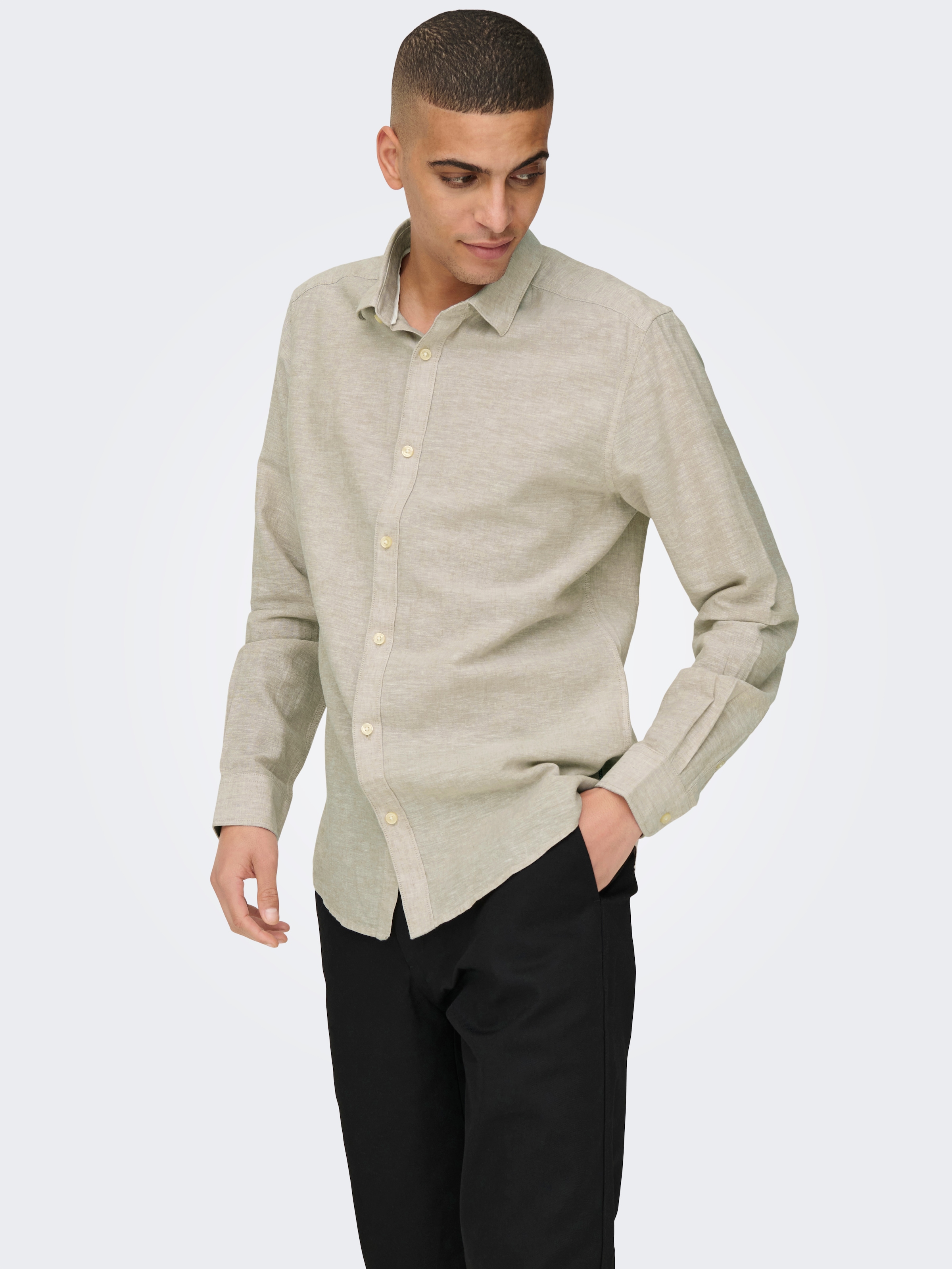ONLY & SONS Langarmhemd »ONSCAIDEN LS SOLID LINEN SHIRT NOOS« Baumwollmischung mit Leinen, slim fit