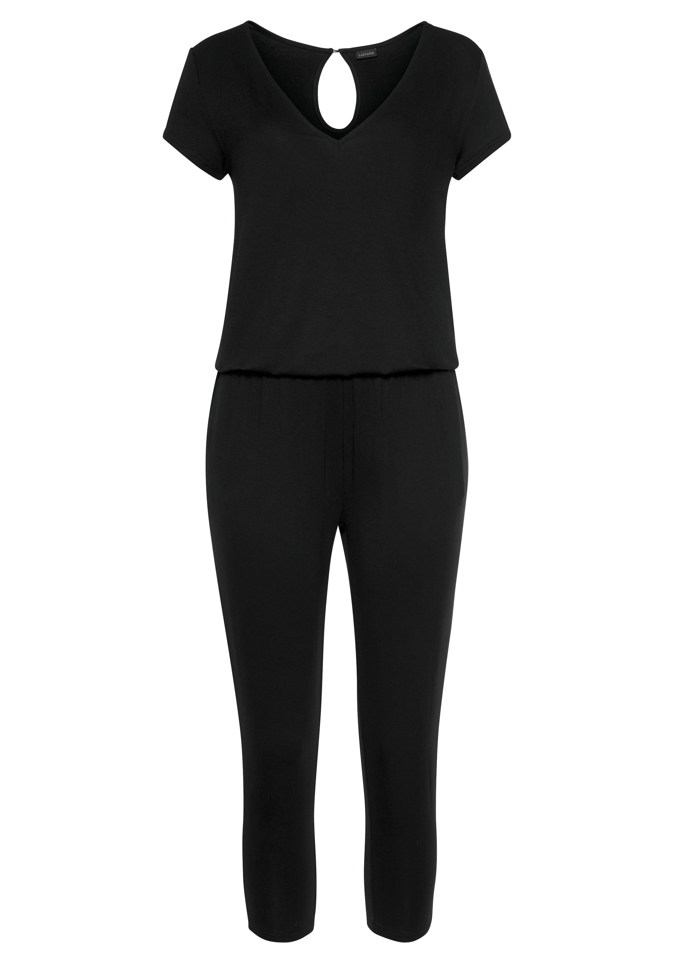 LASCANA 7/8-Overall, mit V-Ausschnitt, kurzärmliger Jumpsuit, Basic