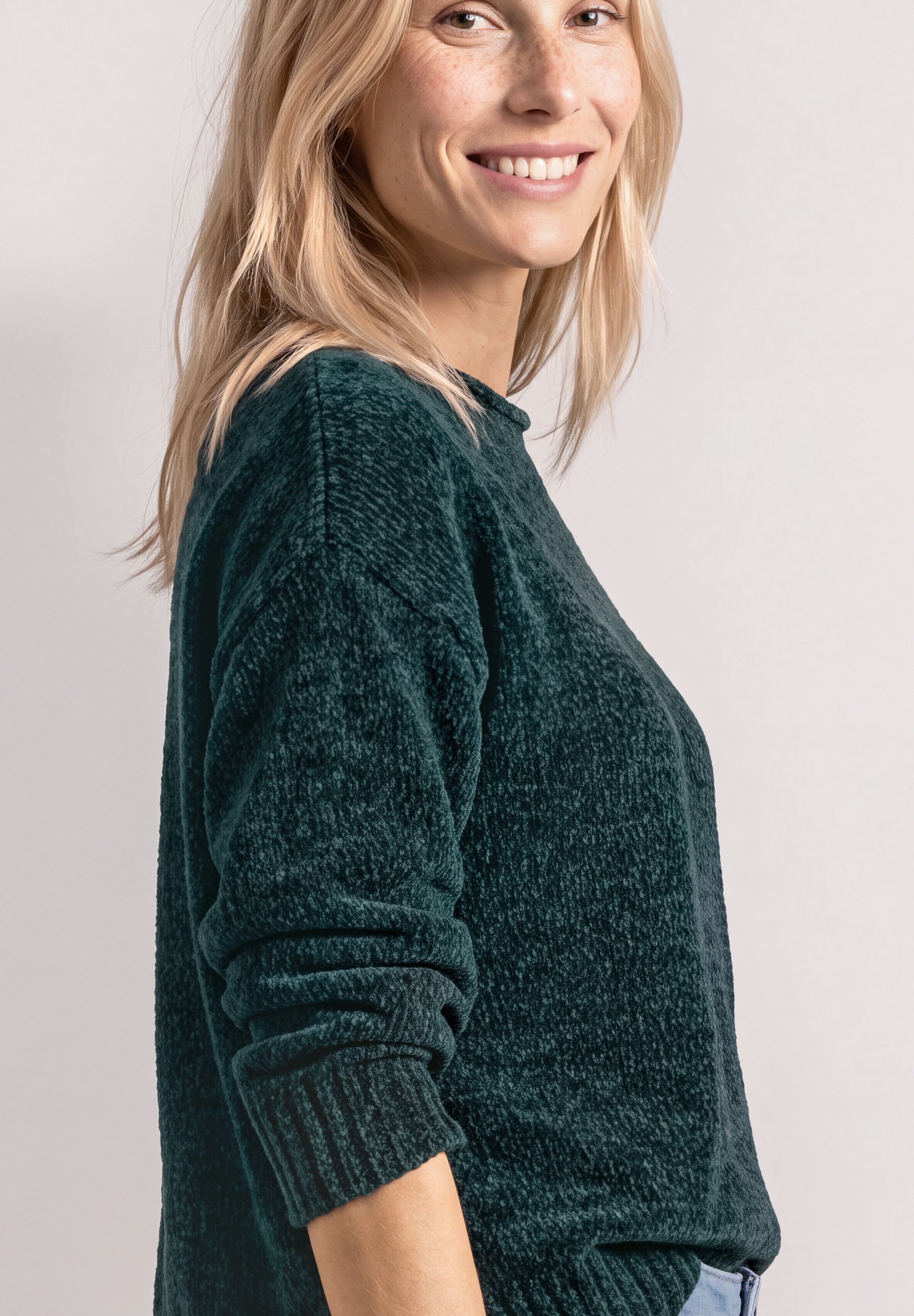 STREET ONE Strickpullover Chenille-Pullover mit U-Boot-Ausschnitt / Meliert