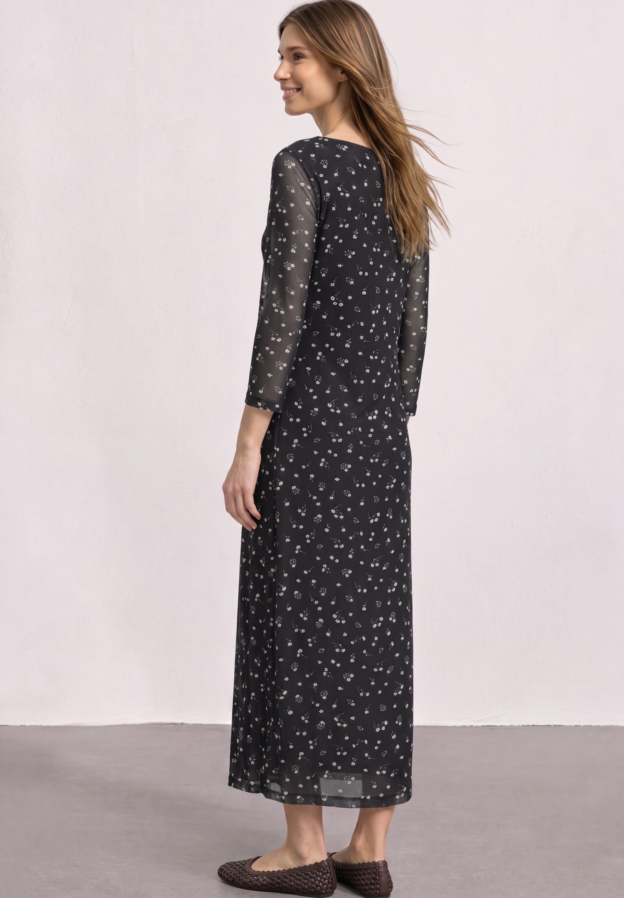 Image of STREET ONE Midikleid Ohne Taschen aus Mesh mit floralem Muster / U-Boot-Ausschnitt