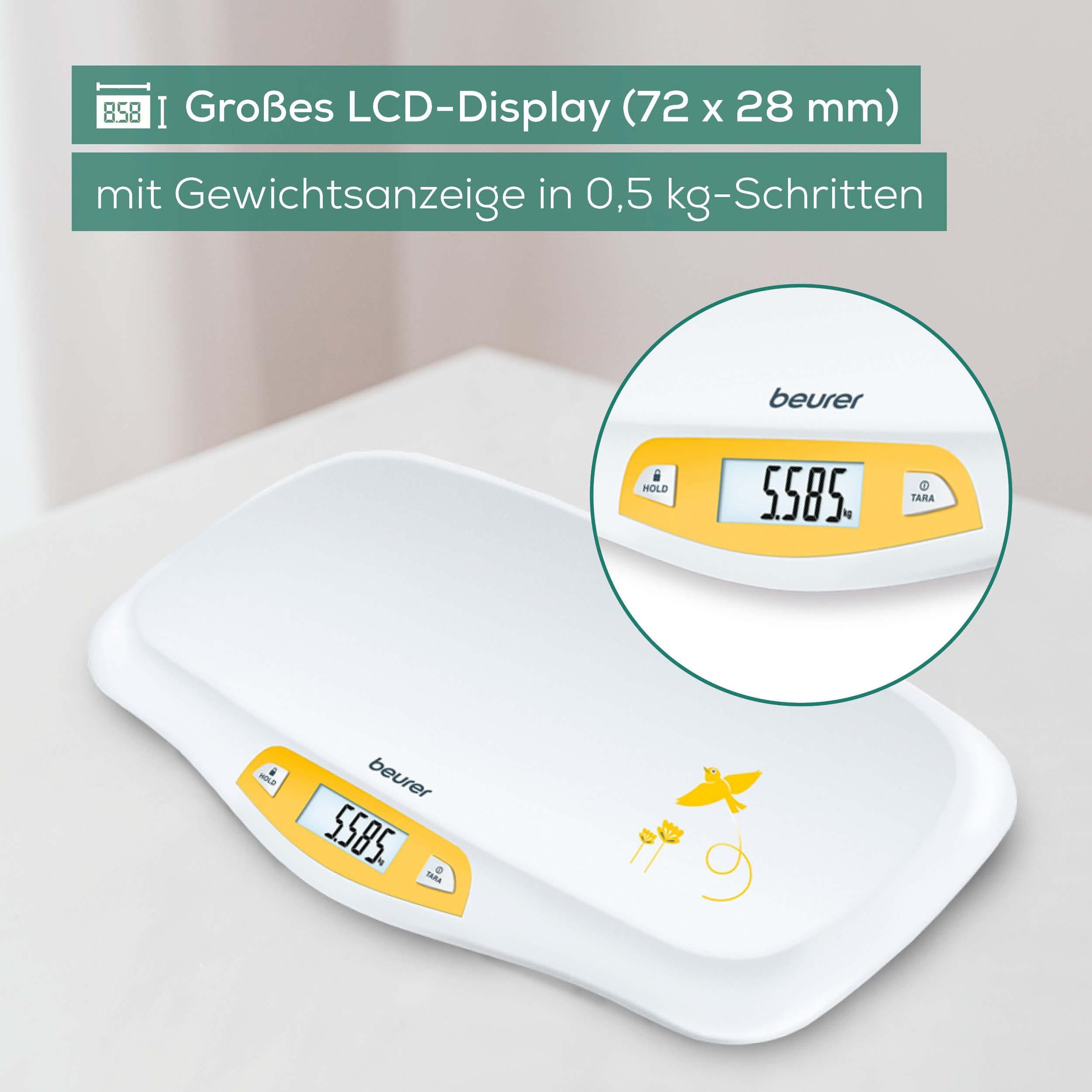 BEURER Personenwaage »BY 80 Babywaage mit Hold-Funktion für genaues Wiegen trotz Strampeln«, Rutschfeste Gummifüsse, einfach zu reinigen