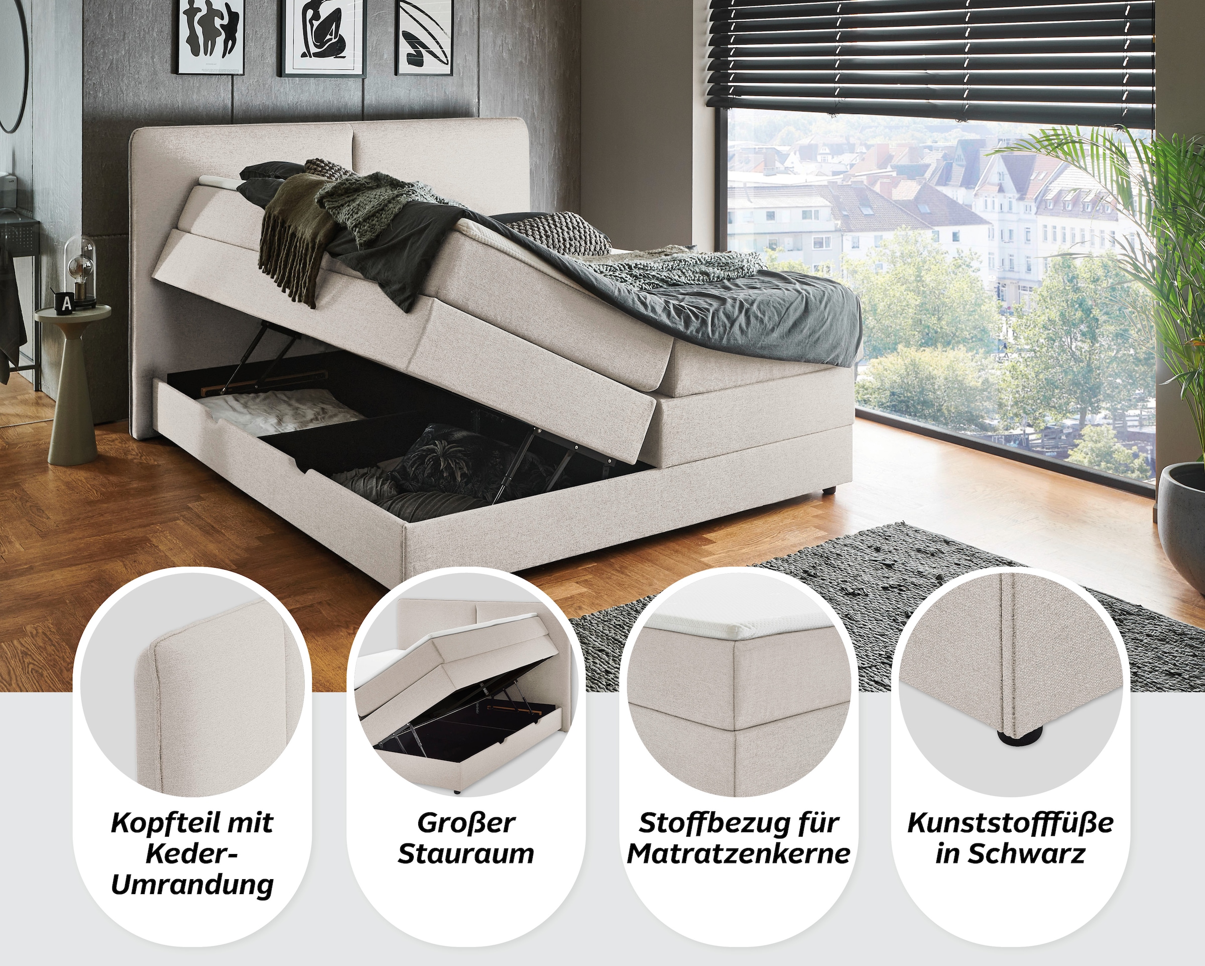 meise.möbel Lit de boxe »Columbia mit extra grossem Bettkasten« erhältlich in 180x200cm