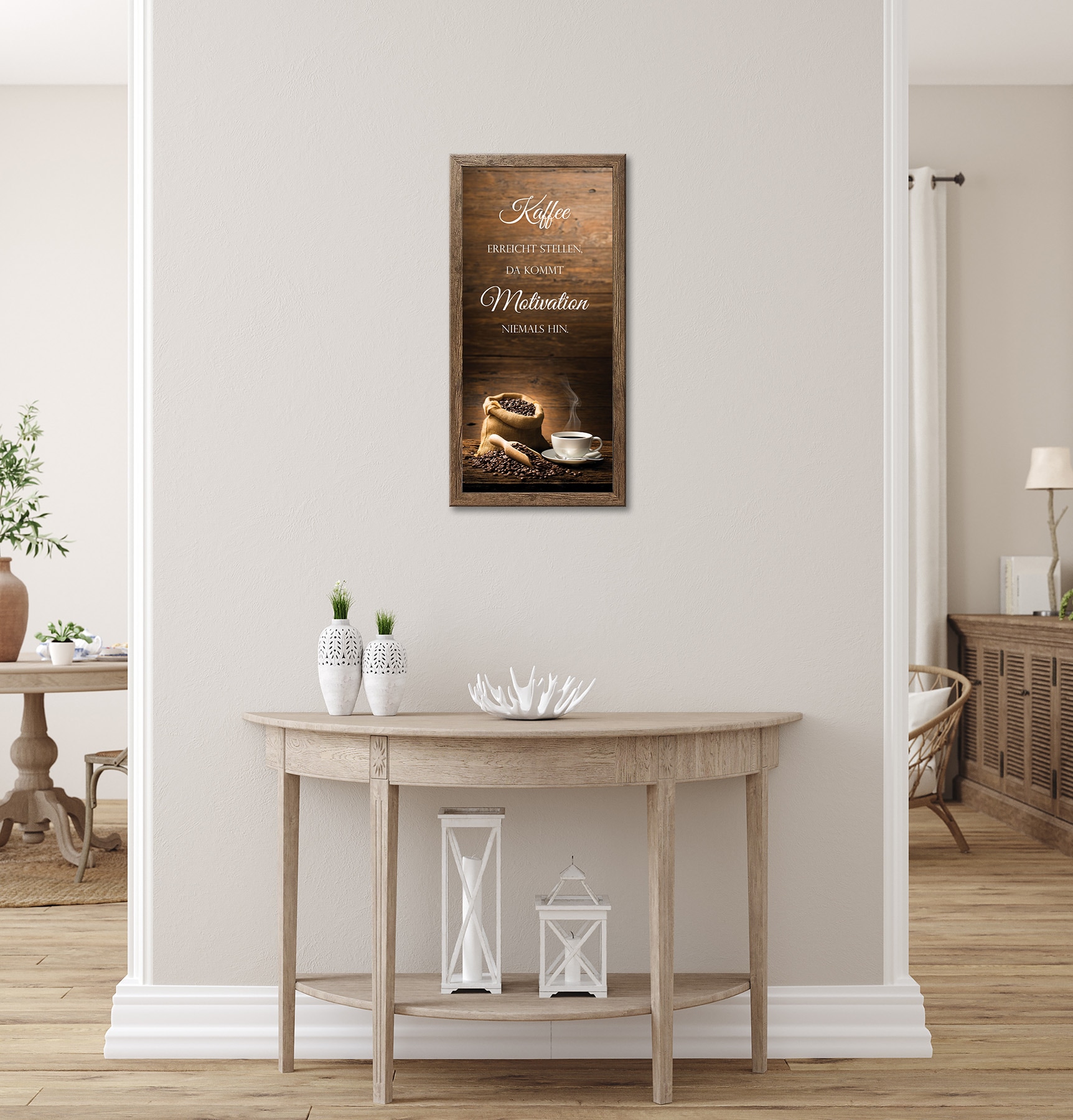 Bönninghoff Bild mit Rahmen »Wandbild gerahmt KAFFEEBEUTEL MIT SPRUCH 23x49 cm – Wanddeko« Kaffee | Kaffee Bilder | Sprüche | Sprüche & Texte 1 Stk. tlg. mit dekorativem Rahmen