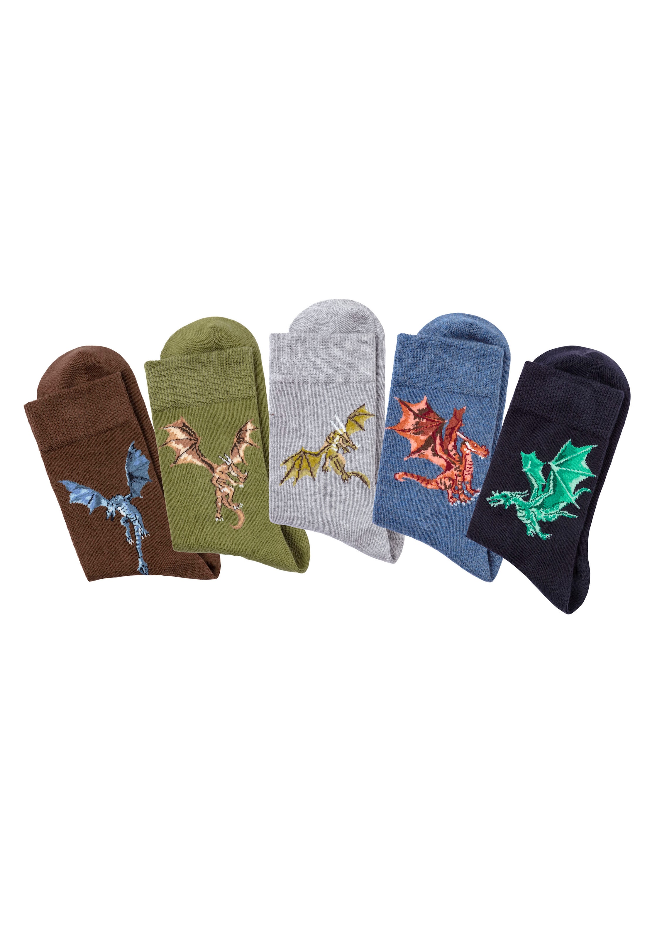 Socken, (5 Paar), mit unterschiedlichen Drachen Motiven