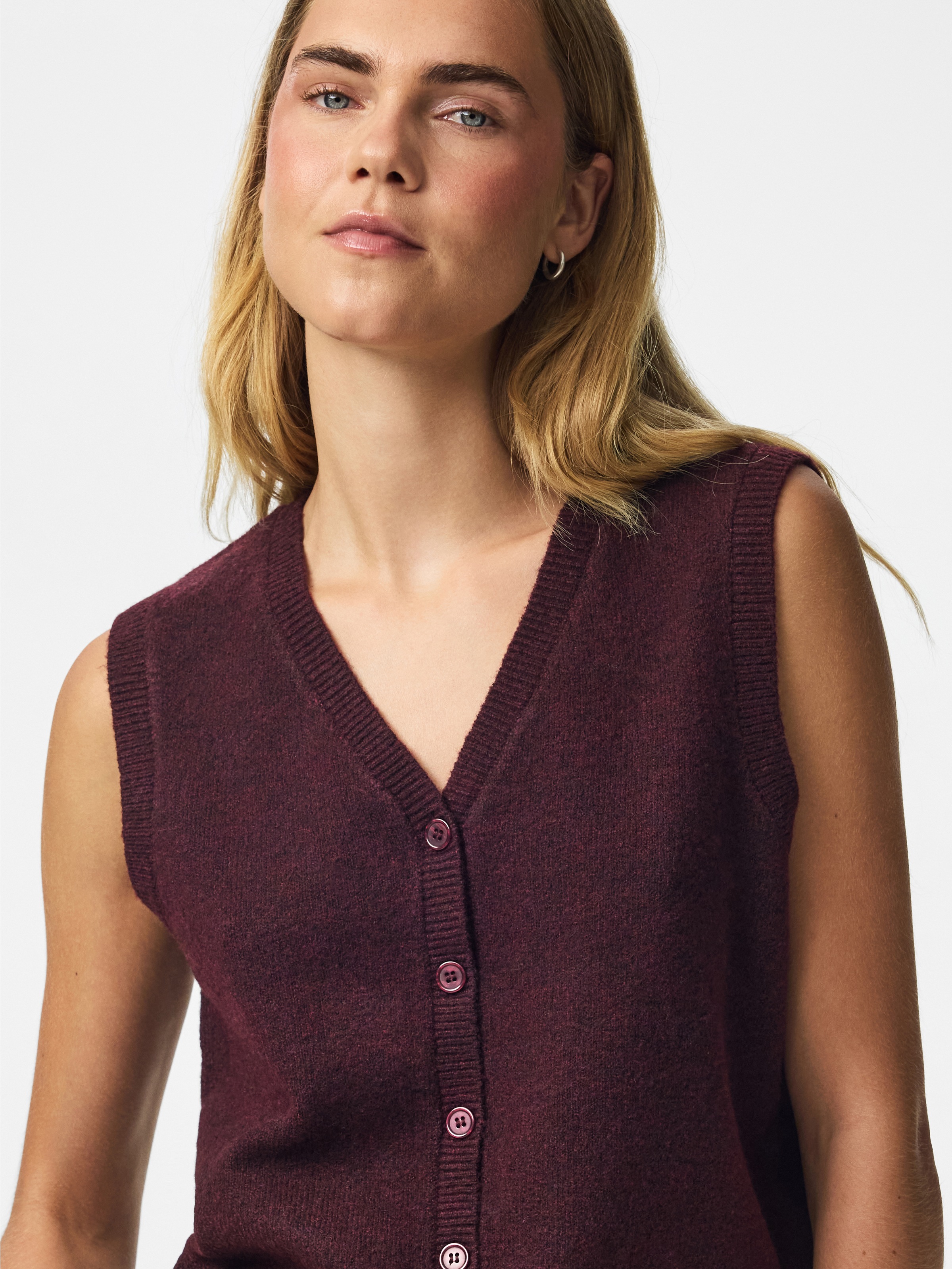 pieces Strickweste "PCSALLY SL V-NECK KNIT VEST NOOS BC" Materialmix