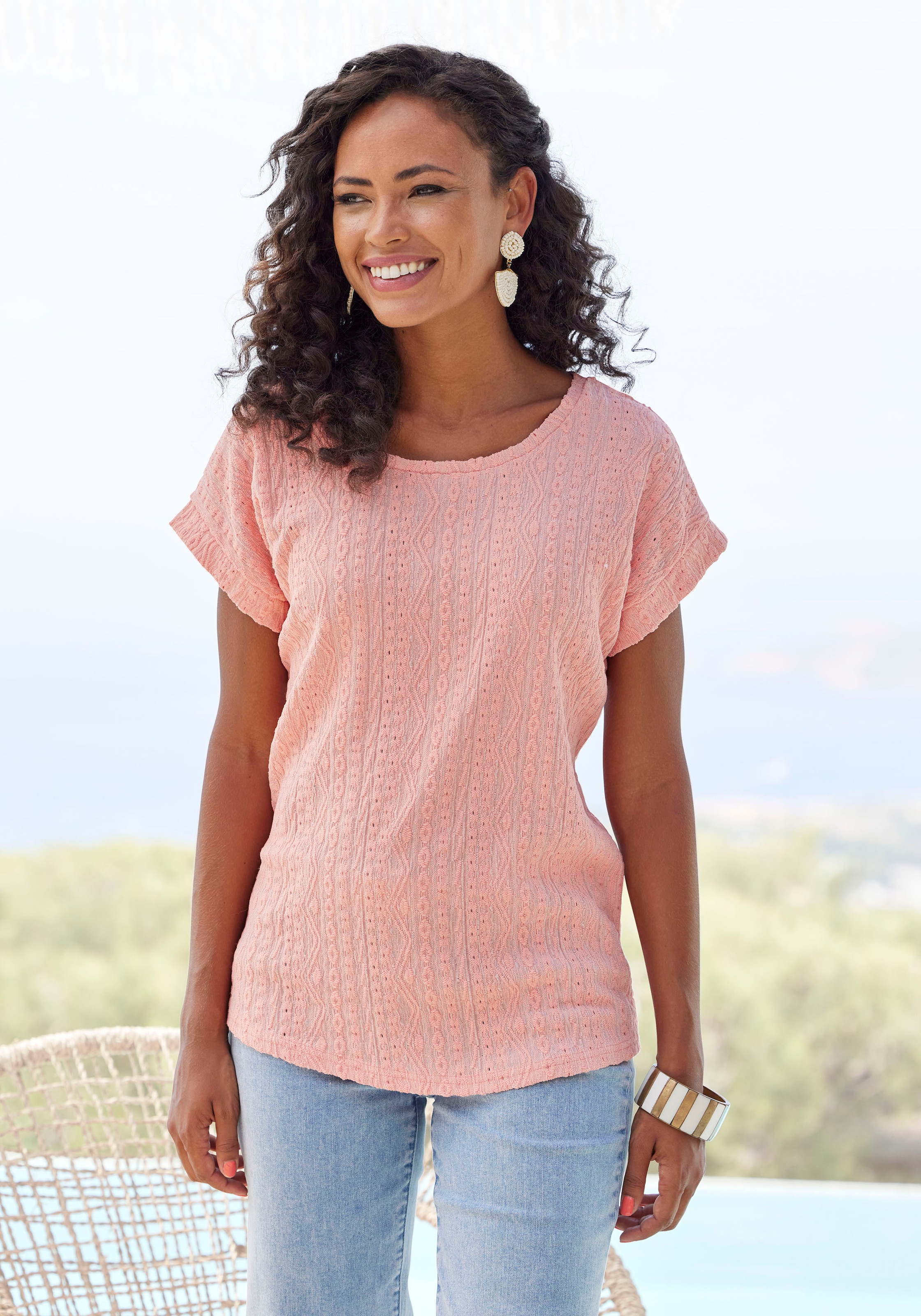 T-Shirt, Shirt mit modischem Jacquard-Muster