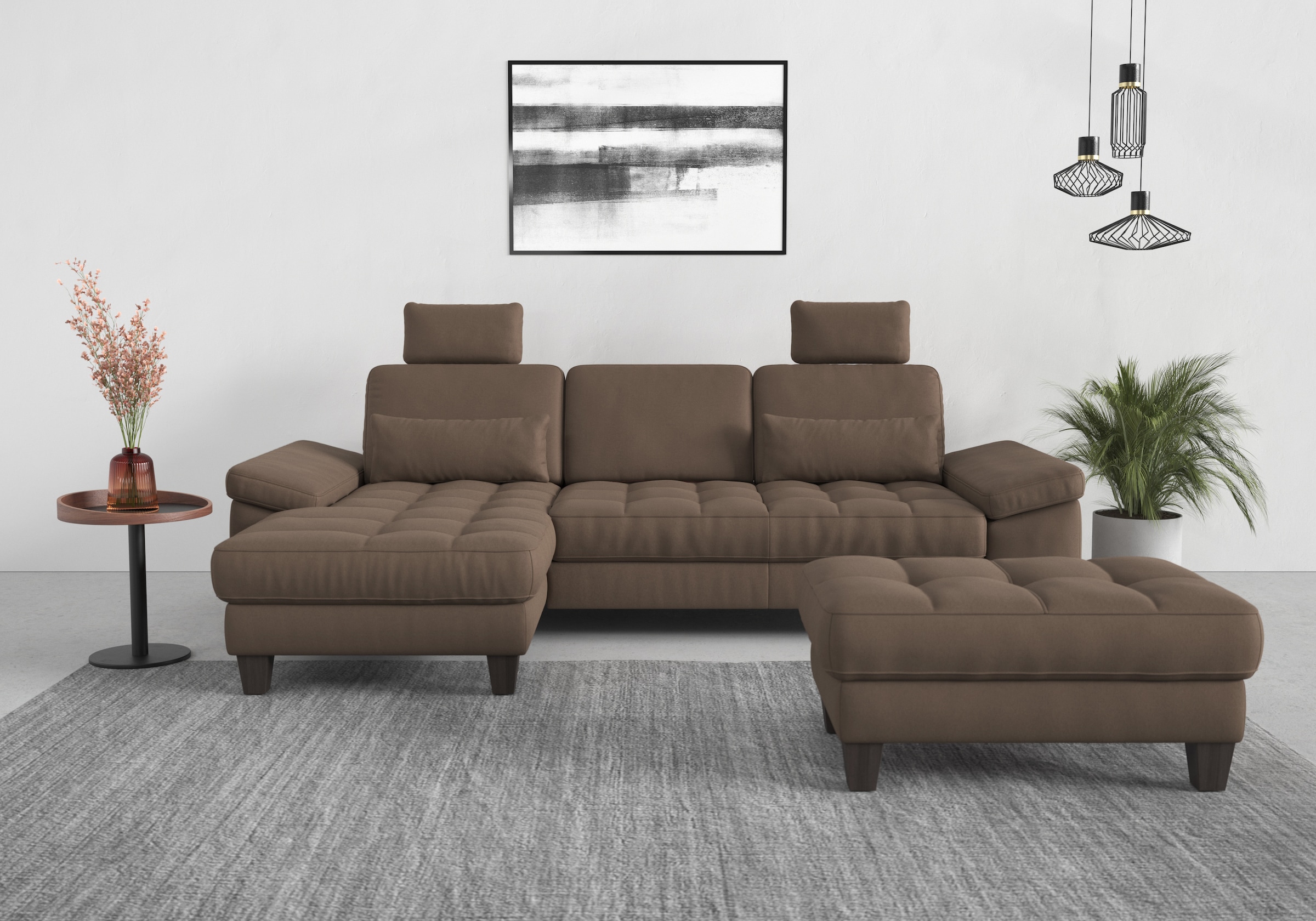 sit&more Ecksofa »Westham L-Form« Recamiere, mit oder ohne Bettfunktion, Bettkasten, Füsse wengefarben