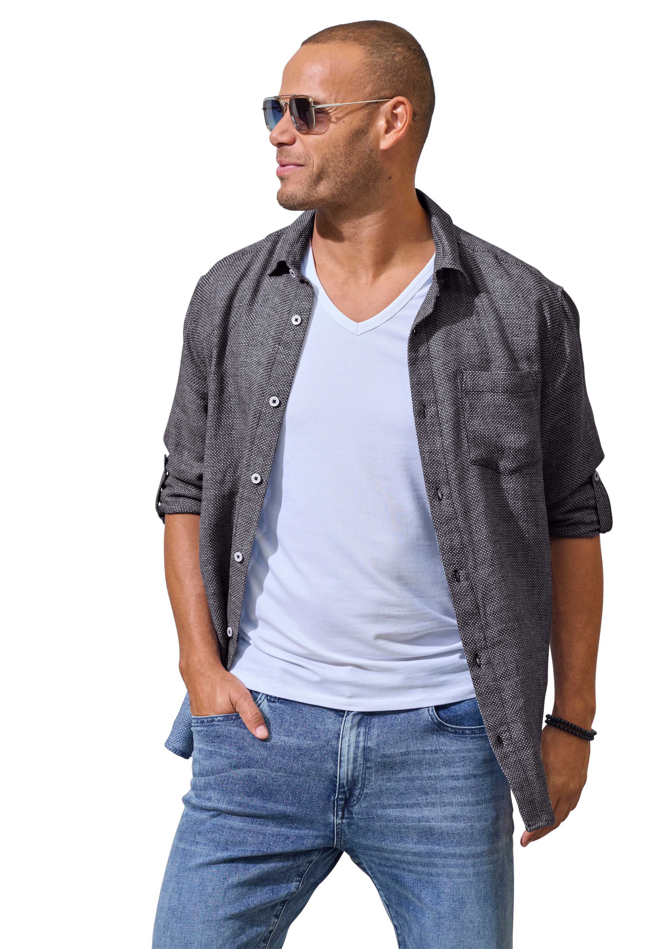 John Devin T-shirt »mit tiefem V-Ausschnitt, V-neck, Unterziehshirt« pack de 3,  en coton élastique de qualité