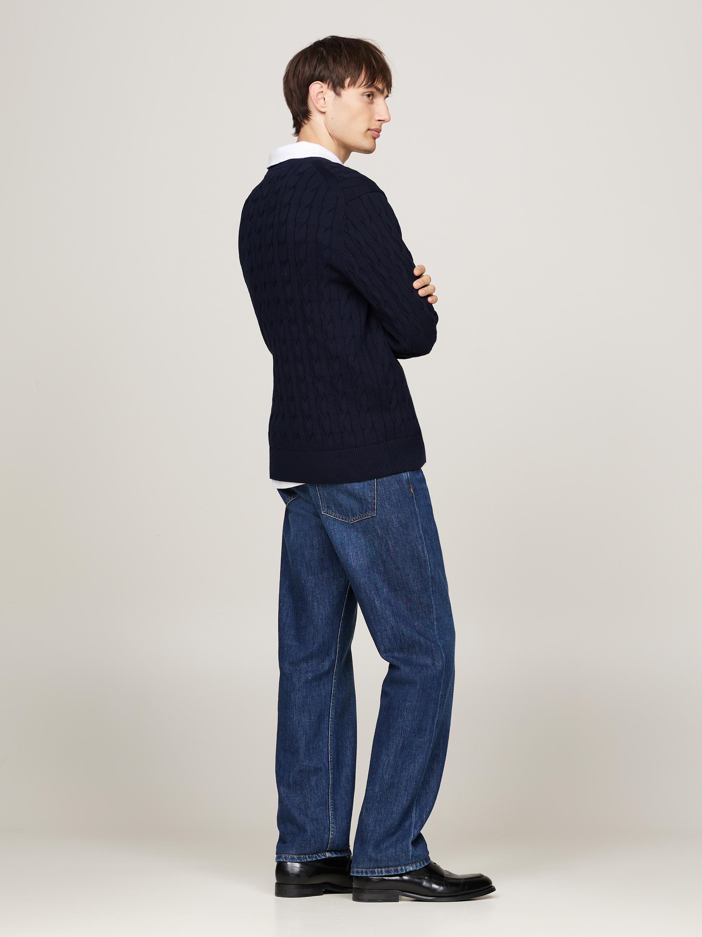 Tommy Hilfiger Strickpullover »CLASSIC CABLE CREW NECK mit Strukturstrick und Flaglabel«, unifarben, casual, regular fit, Baumwolle, Rundhals