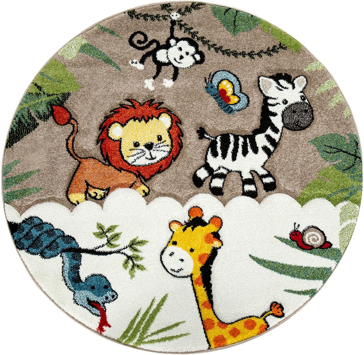 Image of Paco Home Kinderteppich »Diamond 644«, rund, 18 mm Höhe, Kurzflor, 3D-Design, Motiv Dschungel Tiere, Kinderzimmer bei Ackermann Versand Schweiz