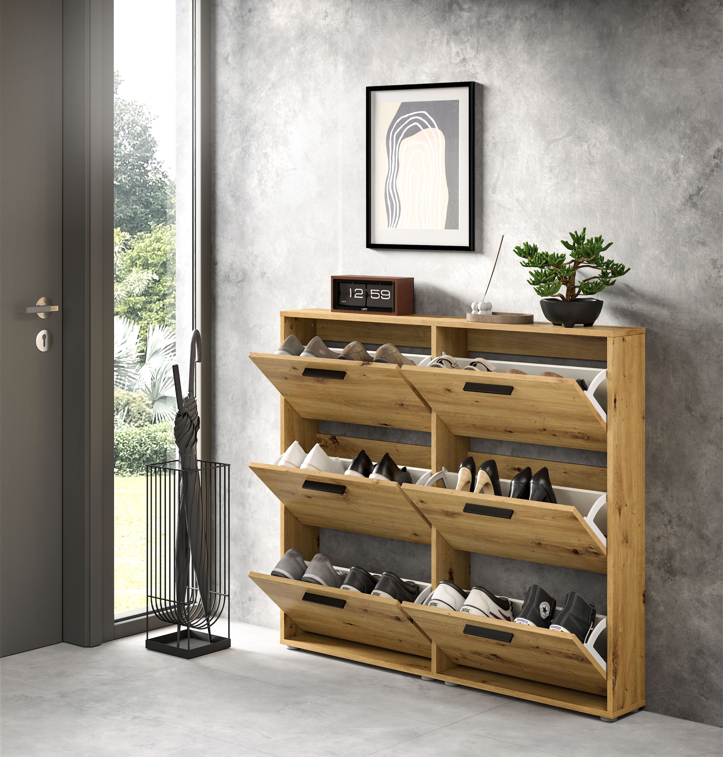 HBZ Schuhkommode »Sam Schuhkipper, Schuhschrank BxHxT 116x103x17 cm«, (1 St.), mit 6 Klappen