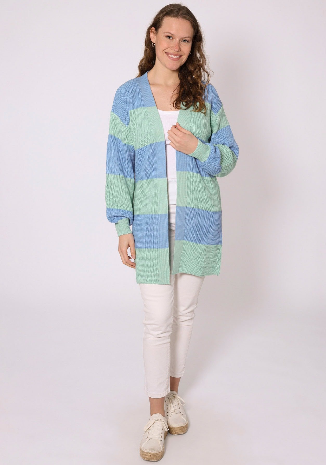 Zwillingsherz Cardigan »"Katja"«, One Size, Wollanteil, Langarm, Blockstreifen, ohne Verschluss
