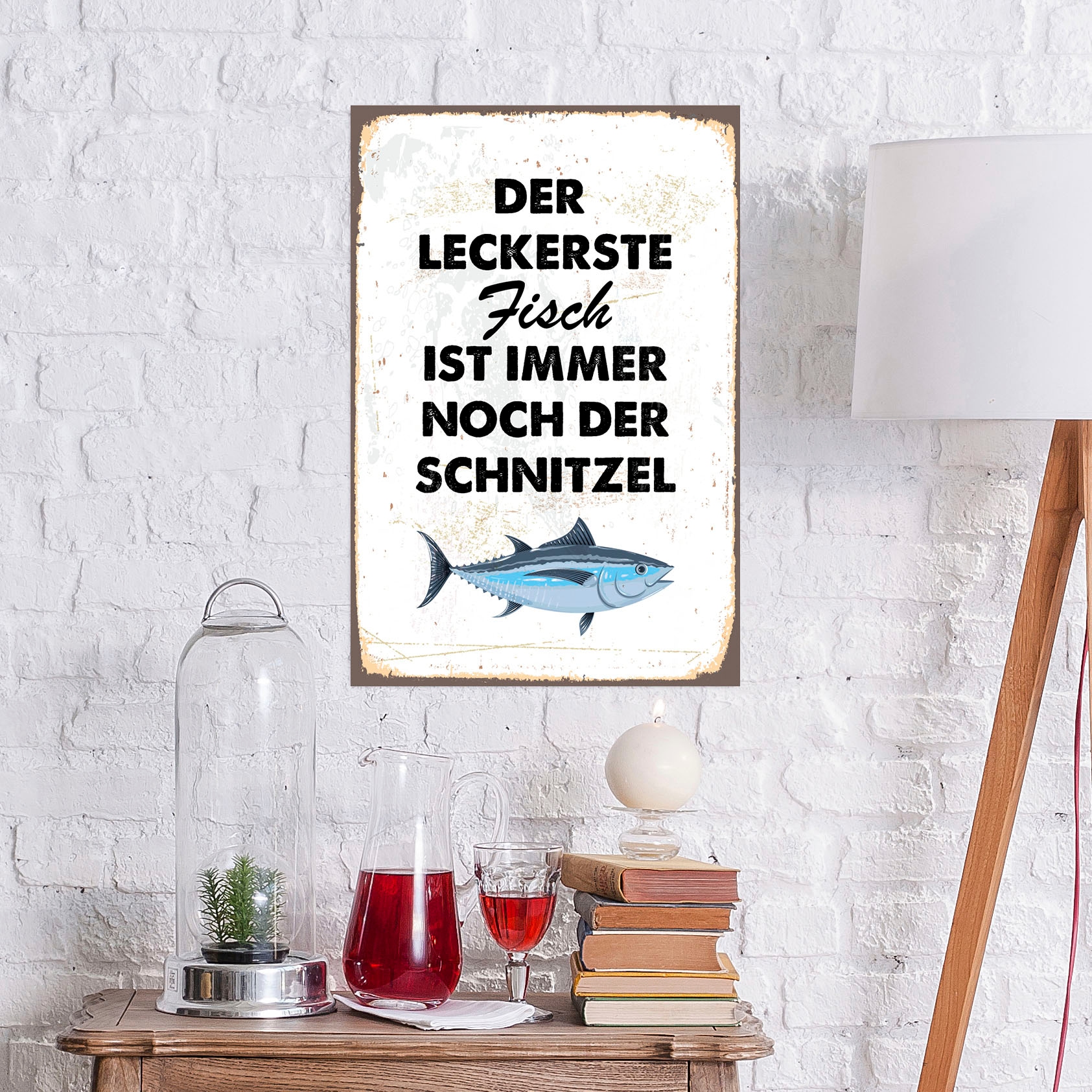 Image of queence Metallbild "Schnitzelfisch" Schriftzug Schriftzüge Sprüche Sprüche & Texte Tiere 1 Stk. tlg. Stahlschilder