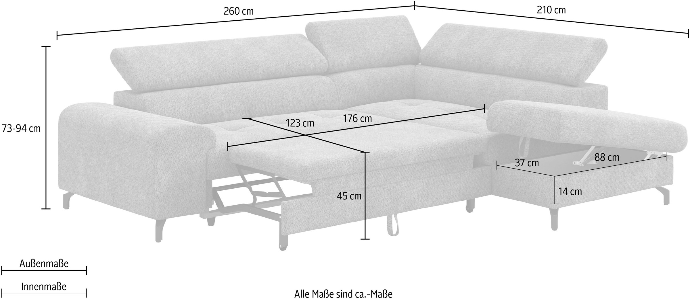 COTTA Ecksofa »Aura L-Form«, mit Schlaffunktion, Bettkasten und Kopfteilverstellung