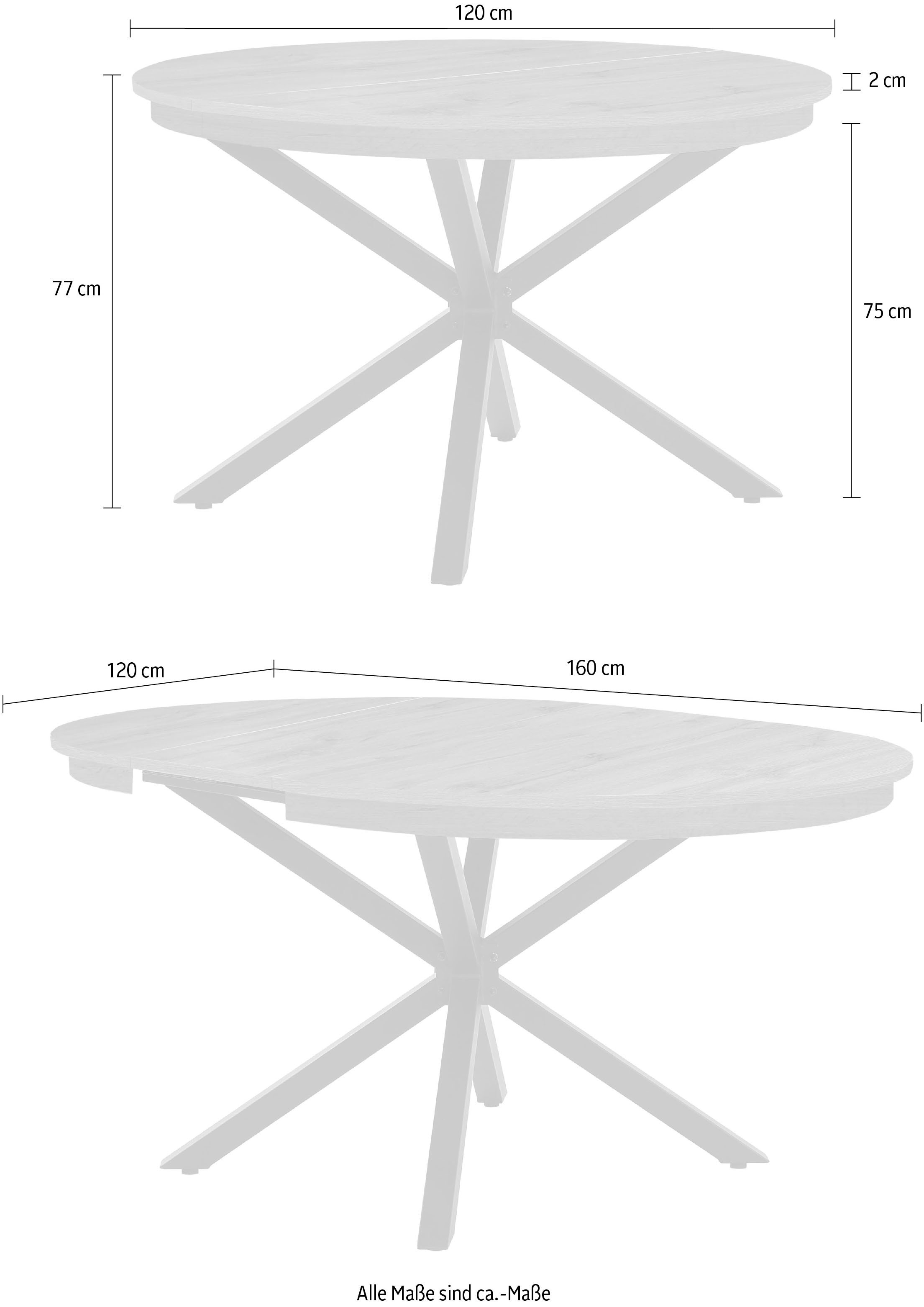 Jockenhöfer Gruppe Table de salle à manger »Olbia« rond, extensible (120-160cm), gain de place, structure métallique