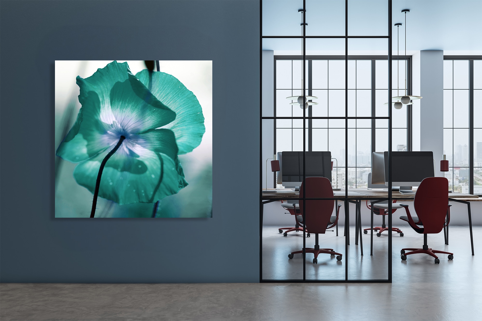 Image of queence XXL-Wandbild "Akustikbild Blüte in Türkis" Blumen Blumenbilder Natur 1 Stk. tlg. Einfache Akustiklösung ohne Baumassnahme, Schalldämmung, Paneele