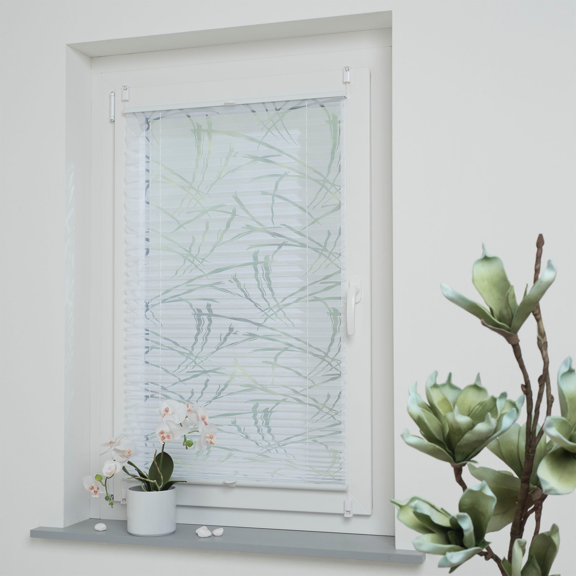 Liedeco Plissé »Klemmfix-Plissee Ausbrenner "Symphonie" verspannt, weiss« semi-transparent Aucun perçage requis sous tension devoré, semi-transparent, montage par pince