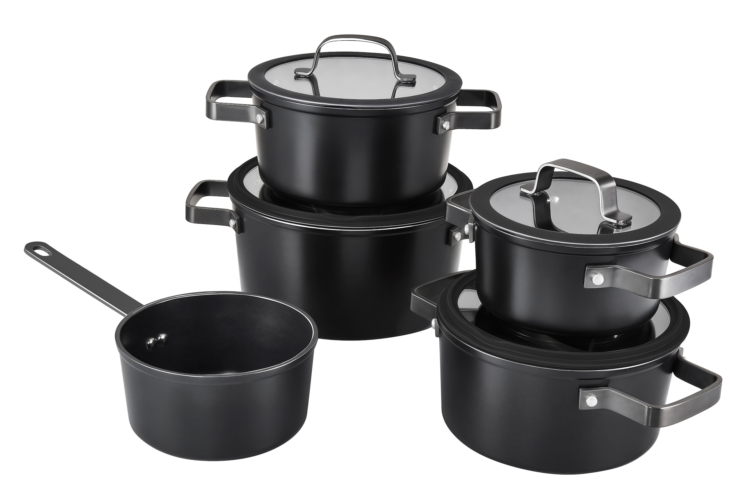 Hanseatic Topf-Set »ALU PRO«, Aluminium, (Set, 9 tlg., Fleischtopf 1x 16 cm / 2x 20 cm / 1x 24 cm, Stielkasserolle 16 cm), mit Griffe aus Edelstahl, Glasdeckel, Induktion