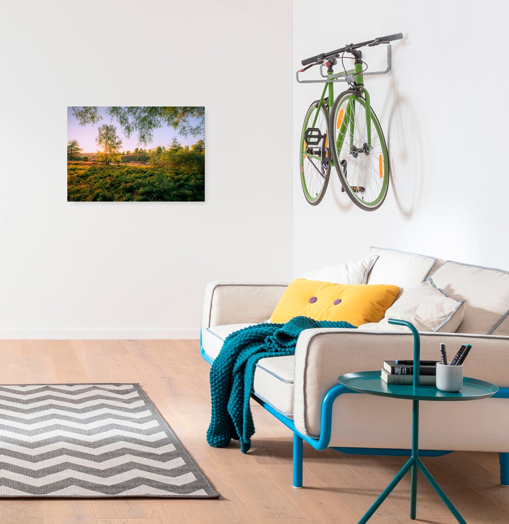 Image of Komar Leinwandbild "Sommerabend - Grösse 60 x 40 cm" Baum Berge Blumen Blätter Foto Jahreszeiten Landschaft Meer Natur Palmen Strand Packung, 1 Stk. tlg. Keilrahmenbild mi Echtholzrahmen