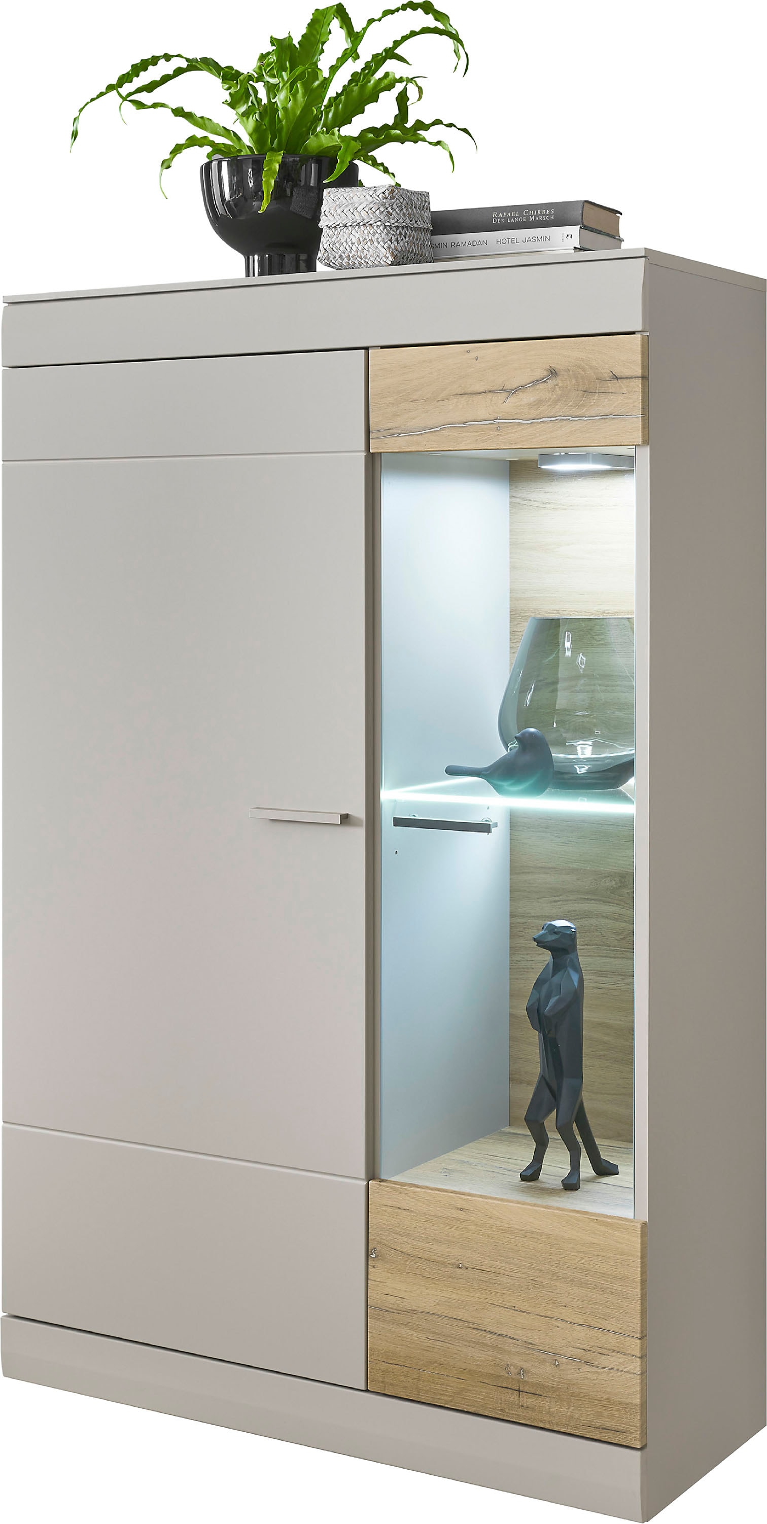 INOSIGN Vitrine »SCARA«, mit Applikation Zinneiche Dekor, Breite 90 cm, mit Softclose-Funktion