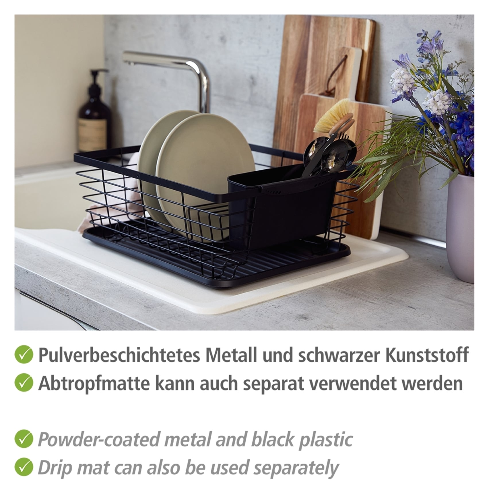 WENKO Trockenständer »Modell Drip« Abtropfgestell für Geschirr, mit Abtropfschale und Besteckkorb