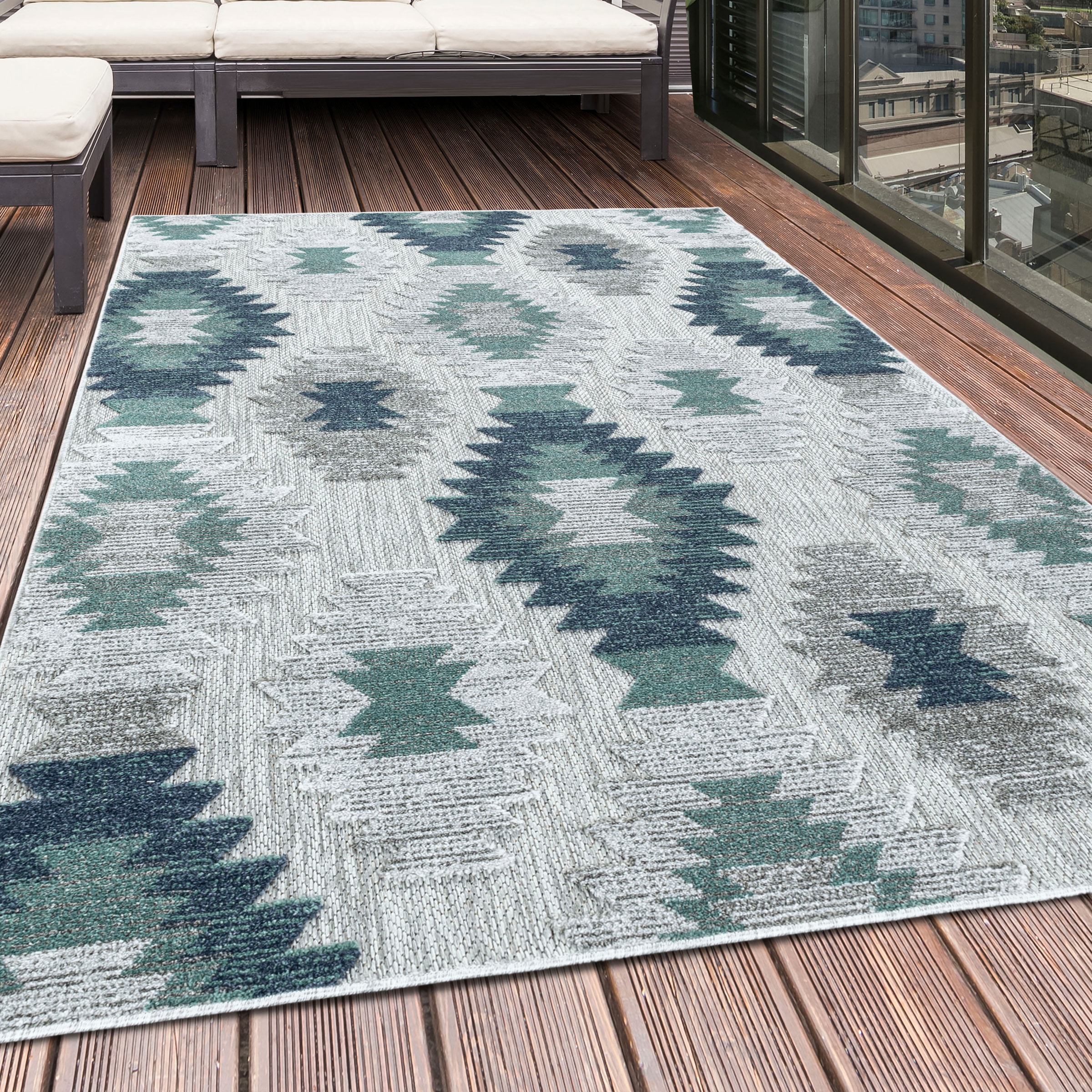 Image of Ayyildiz Teppiche Teppich "BAHAMA 5153" rechteckig 8 mm Höhe Läufer, Flachflor mit Hoch-Tief-Struktur, In-und Outdoor geeignet