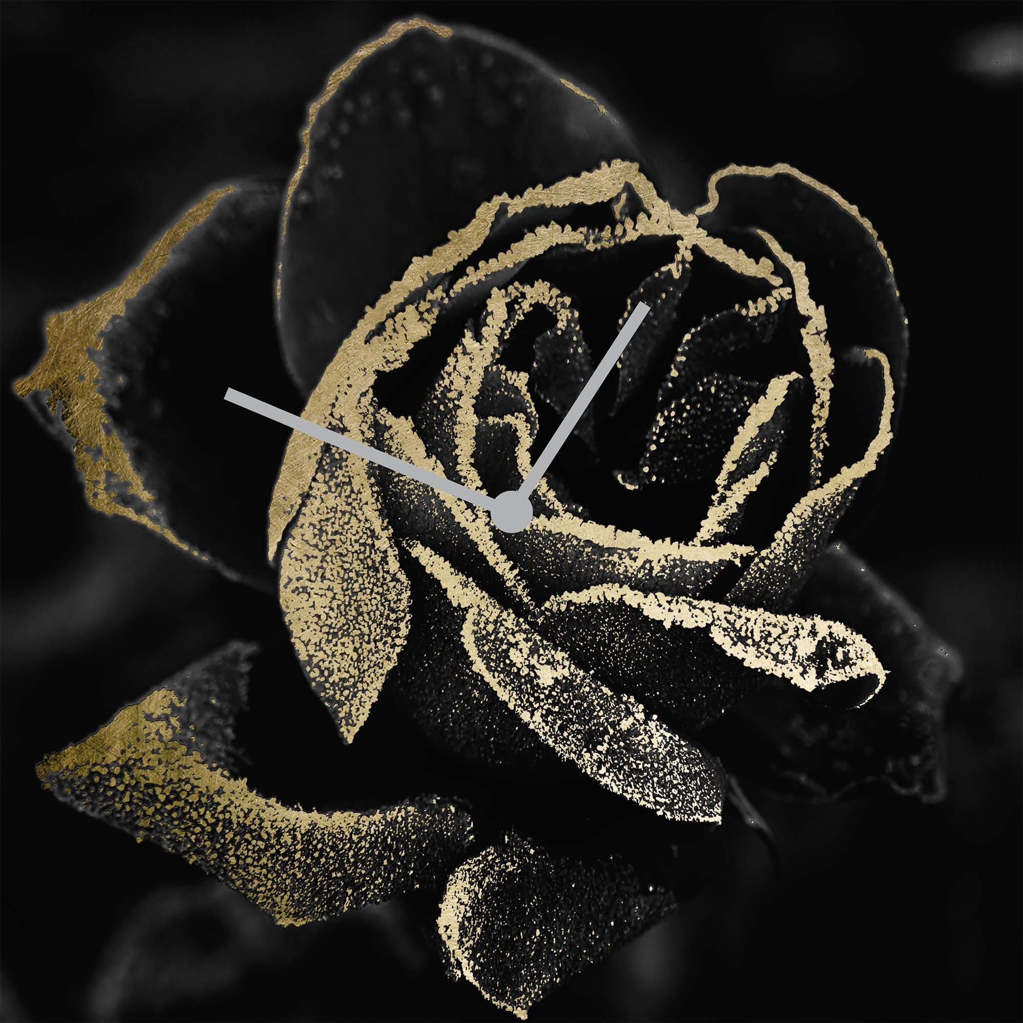 queence Wanduhr »Rose, Blattgoldfarben Applikationen«, Uhr, geräuschlos, goldfarben, Blattgoldfarben, handarbeit, Blume, Rose