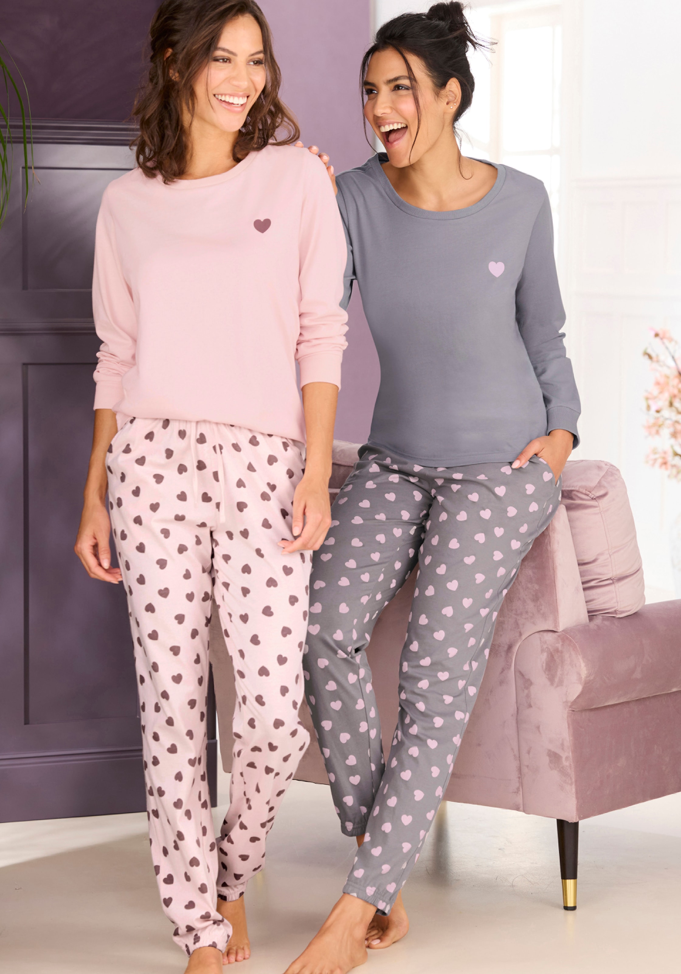 Vivance Dreams Pyjama, (Spar-Set, 4 tlg.), mit süssem Herzmuster